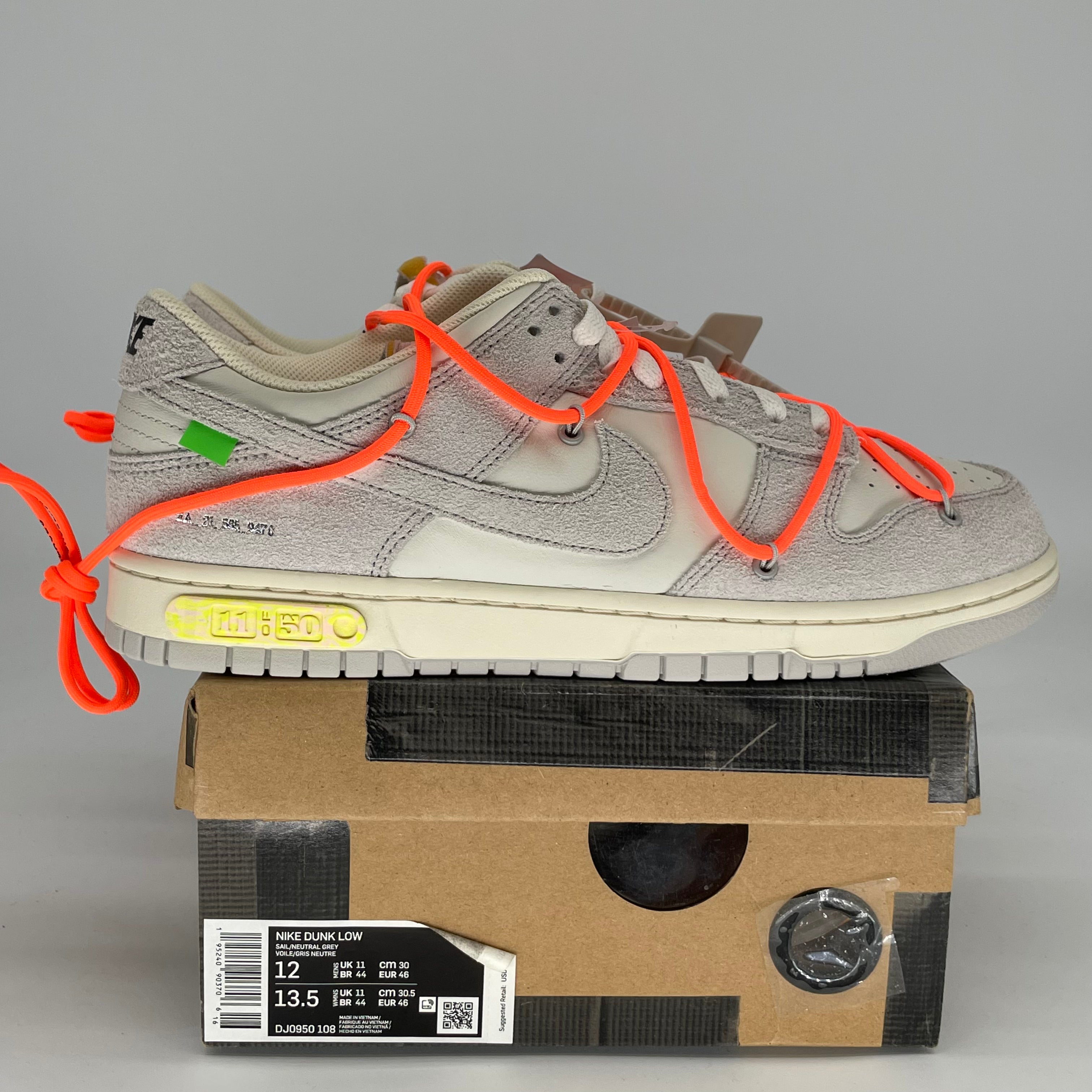 OFF WHITE X NIKE DUNK LOW LOT 11 DJ0950-108 SIZE 12/13.5W