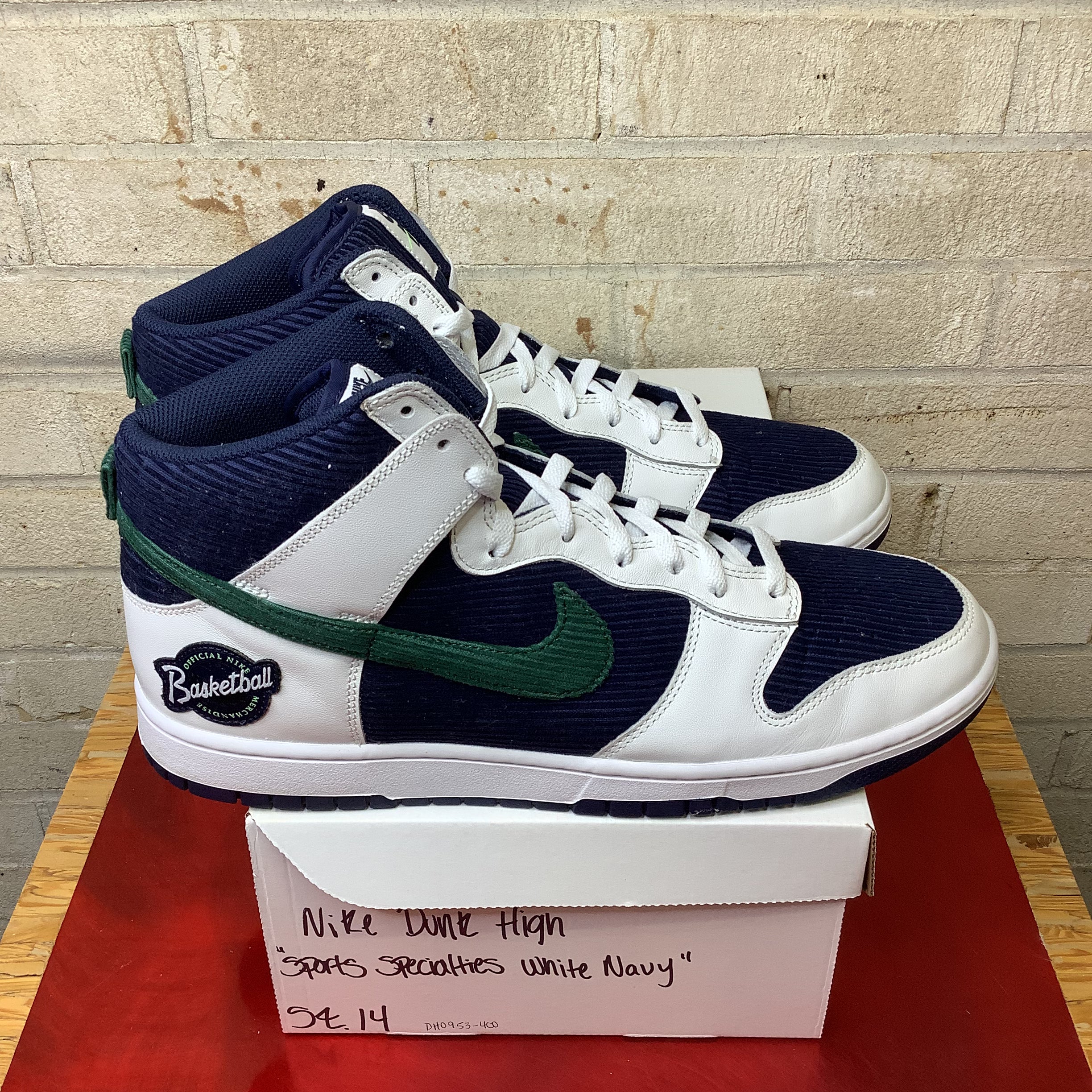 NIKE DUNK HIGH SPORTS SPECIALTIES WHITE NAVY SIZE 14/15.5W DH0953-400