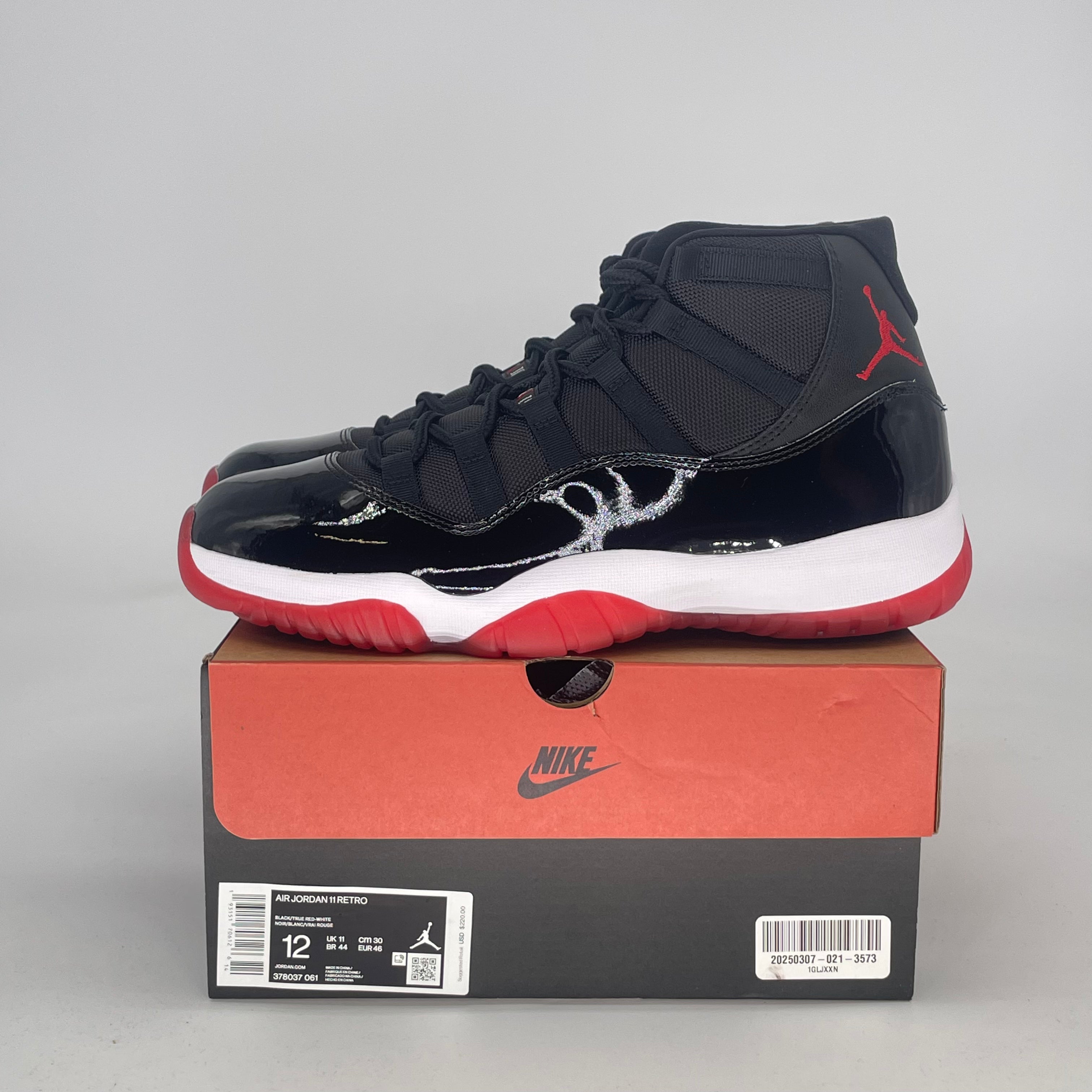 AIR JORDAN 11 PLAYOFFS BRED 378037-061 SIZE 12/13.5W