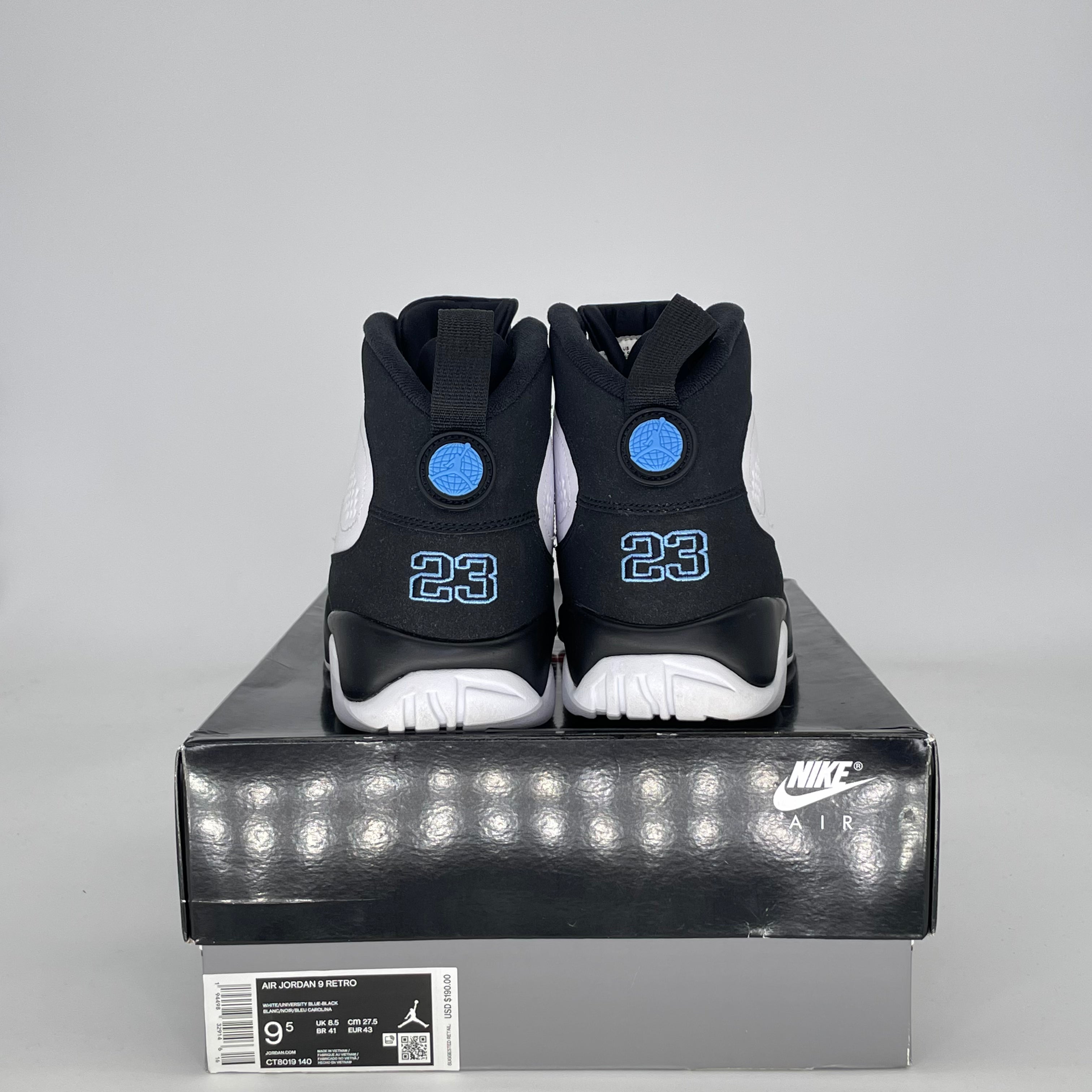 AIR JORDAN 9 UNIVERSITY BLUE CT8019-140 SIZE 9.5/11W