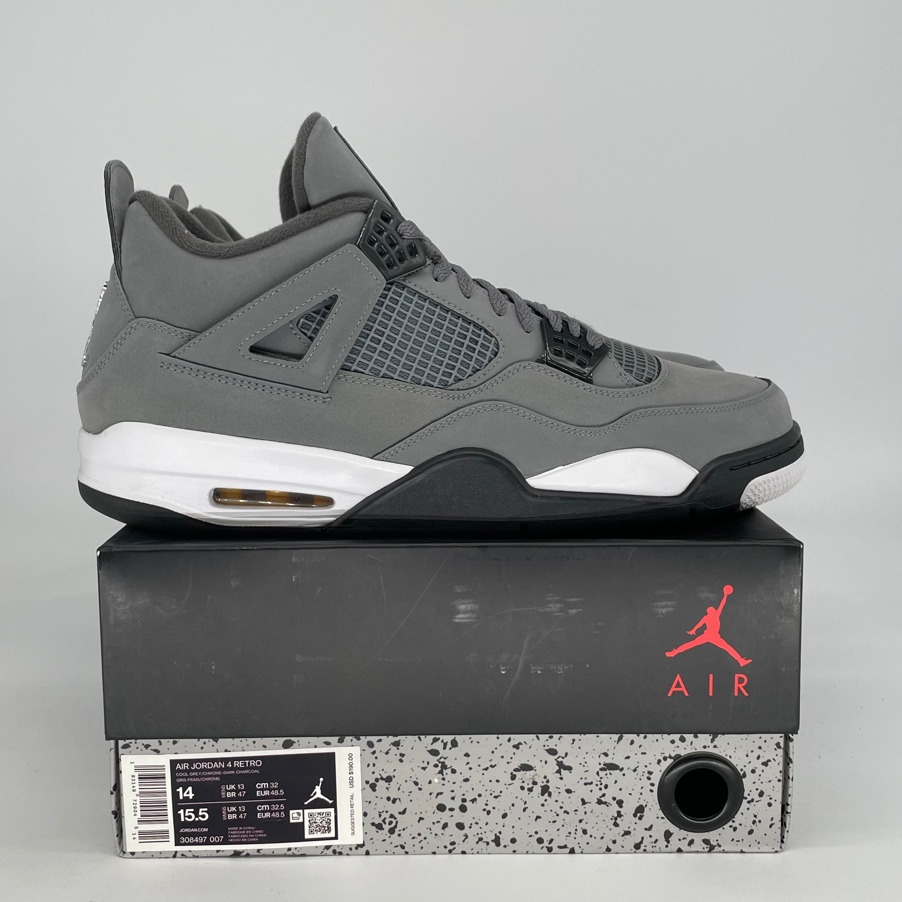 AIR JORDAN 4 COOL GREY 308497-007 SIZE 14/15.5W