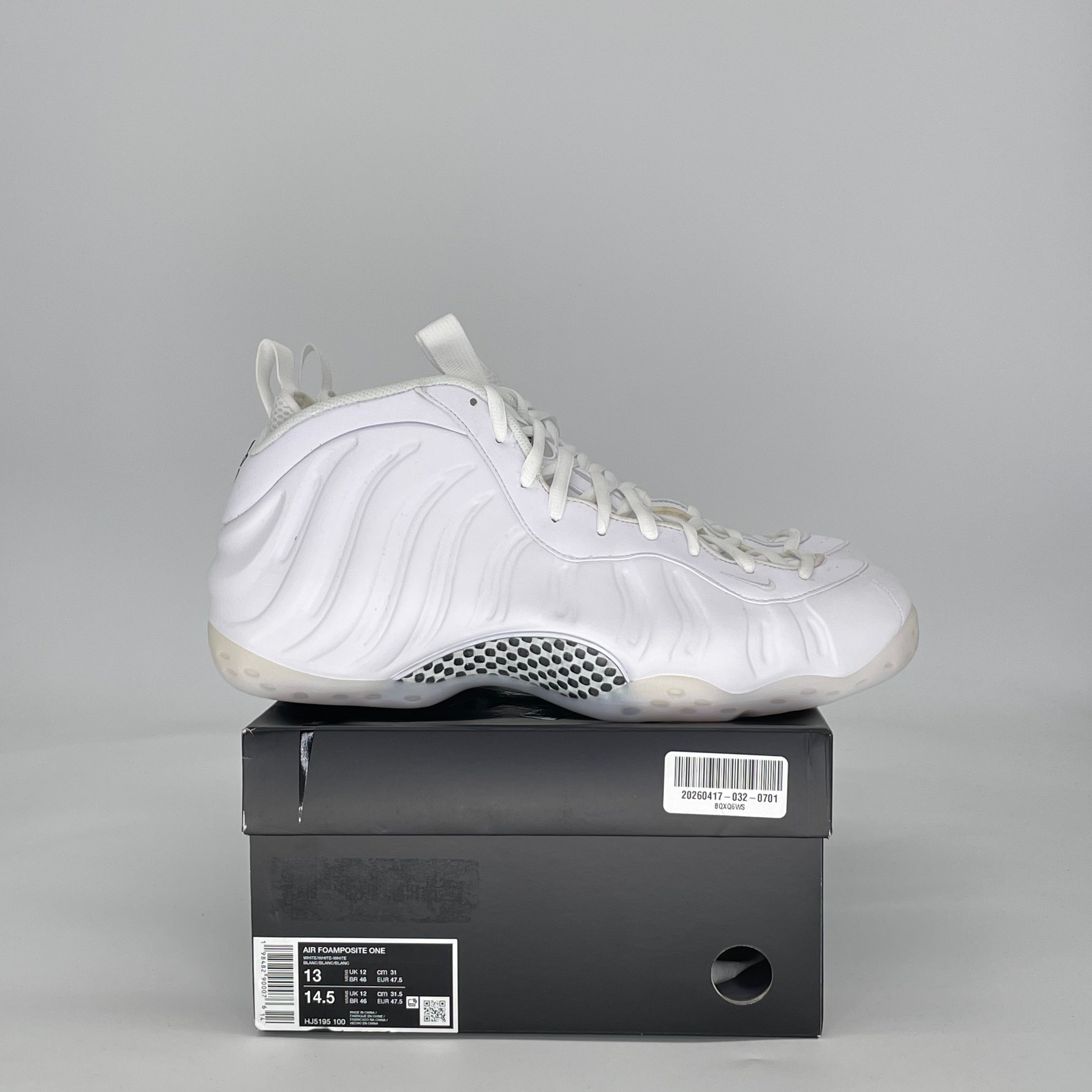 NIKE AIR FOAMPOSITE TRIPLE WHITE HJ5195-100 SIZE 13/14.5W