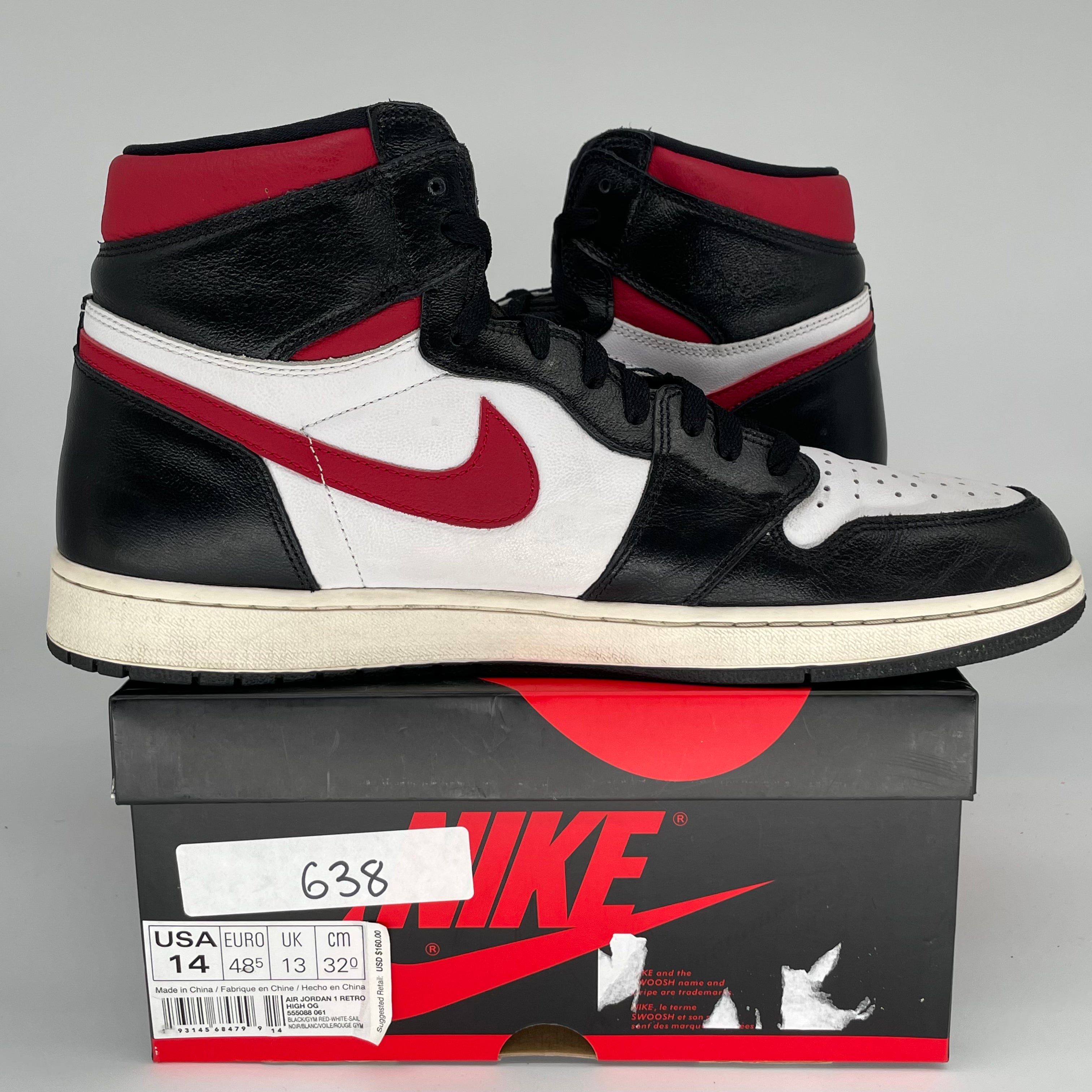 AIR JORDAN 1 BLACK GYM RED 555088-061 SIZE 14/15.5W
