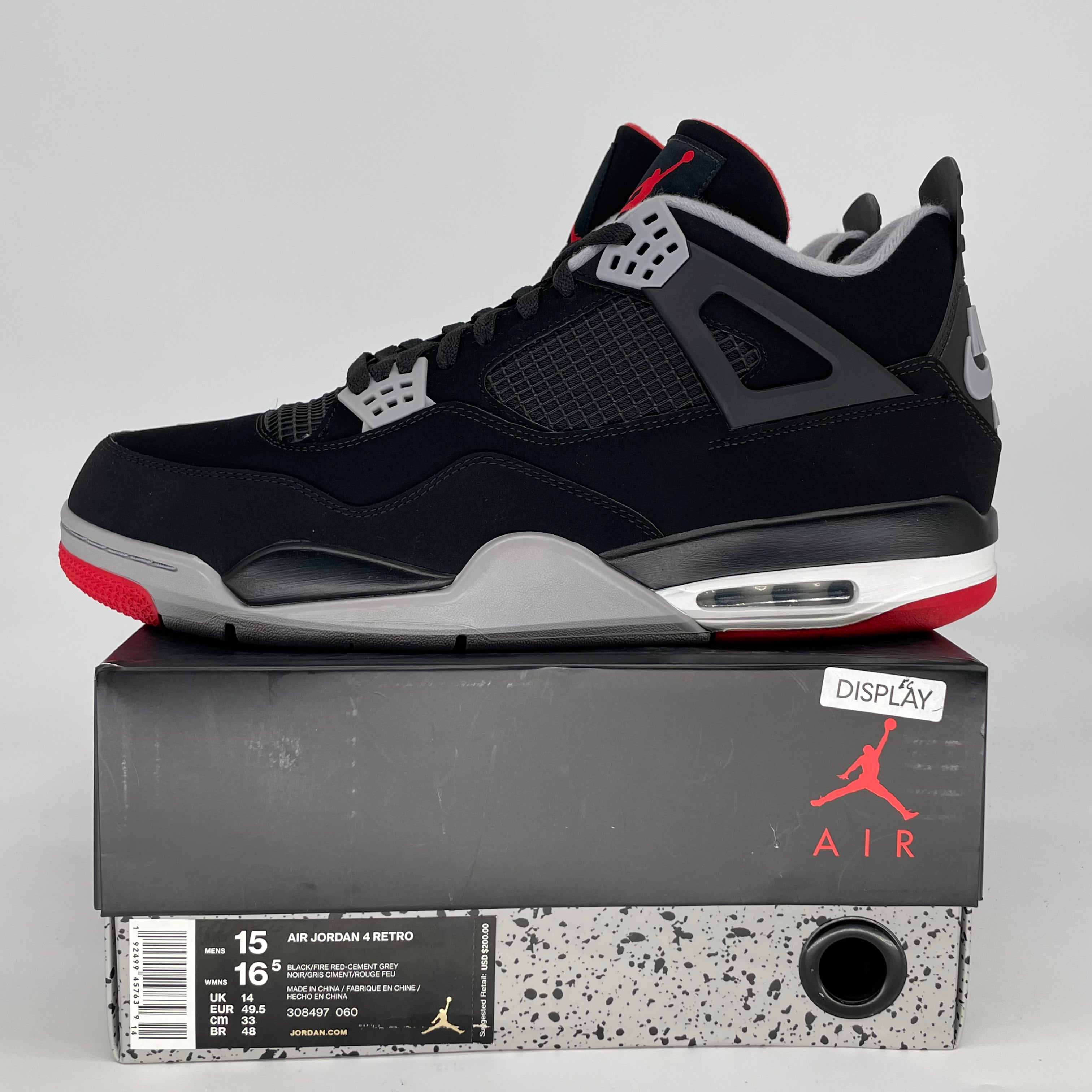 AIR JORDAN 4 BRED 2019 308497-060 SIZE 15/16.5W