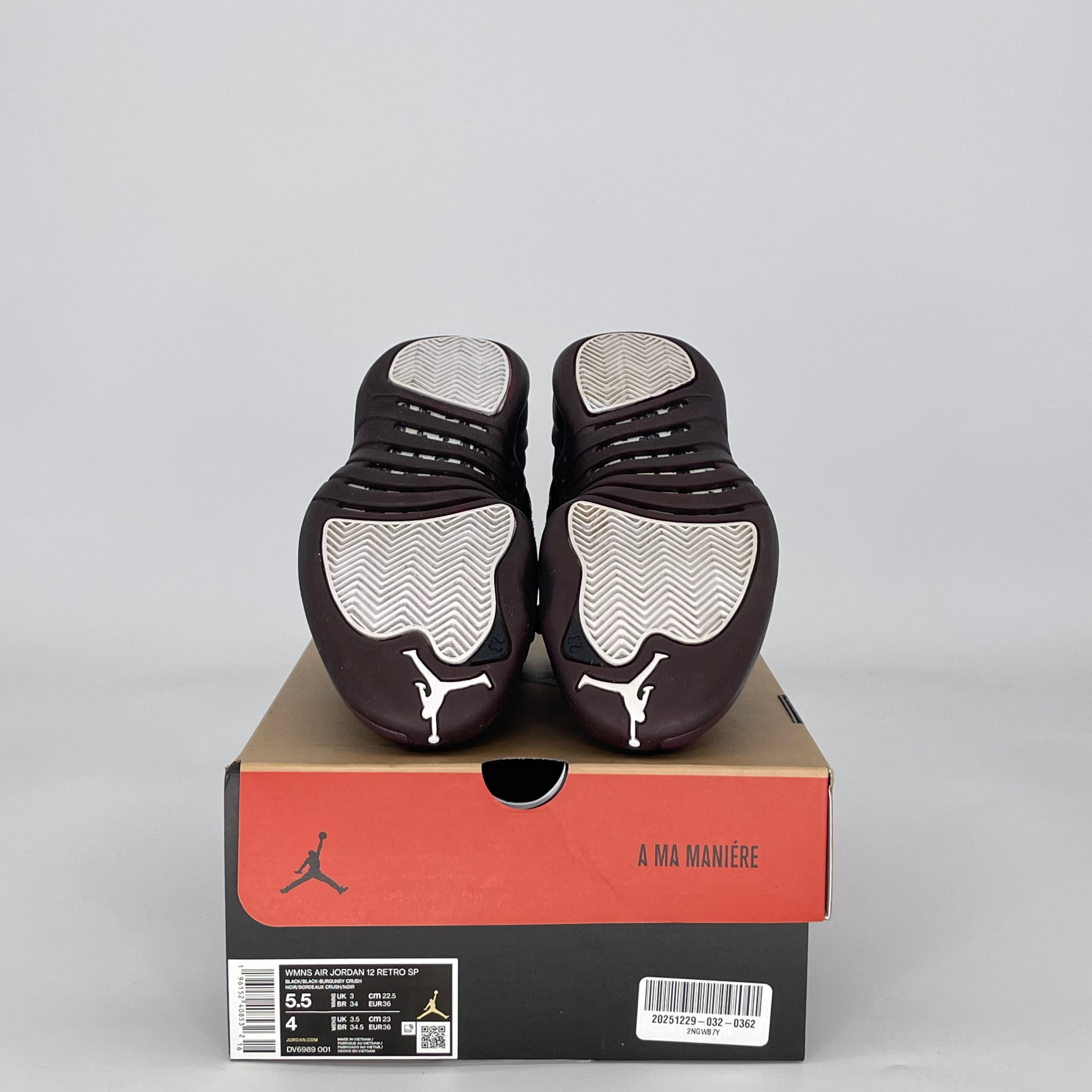 AIR JORDAN 12 A MA MANIERE BLACK W DV6989-001 SIZE 4/5.5W GS