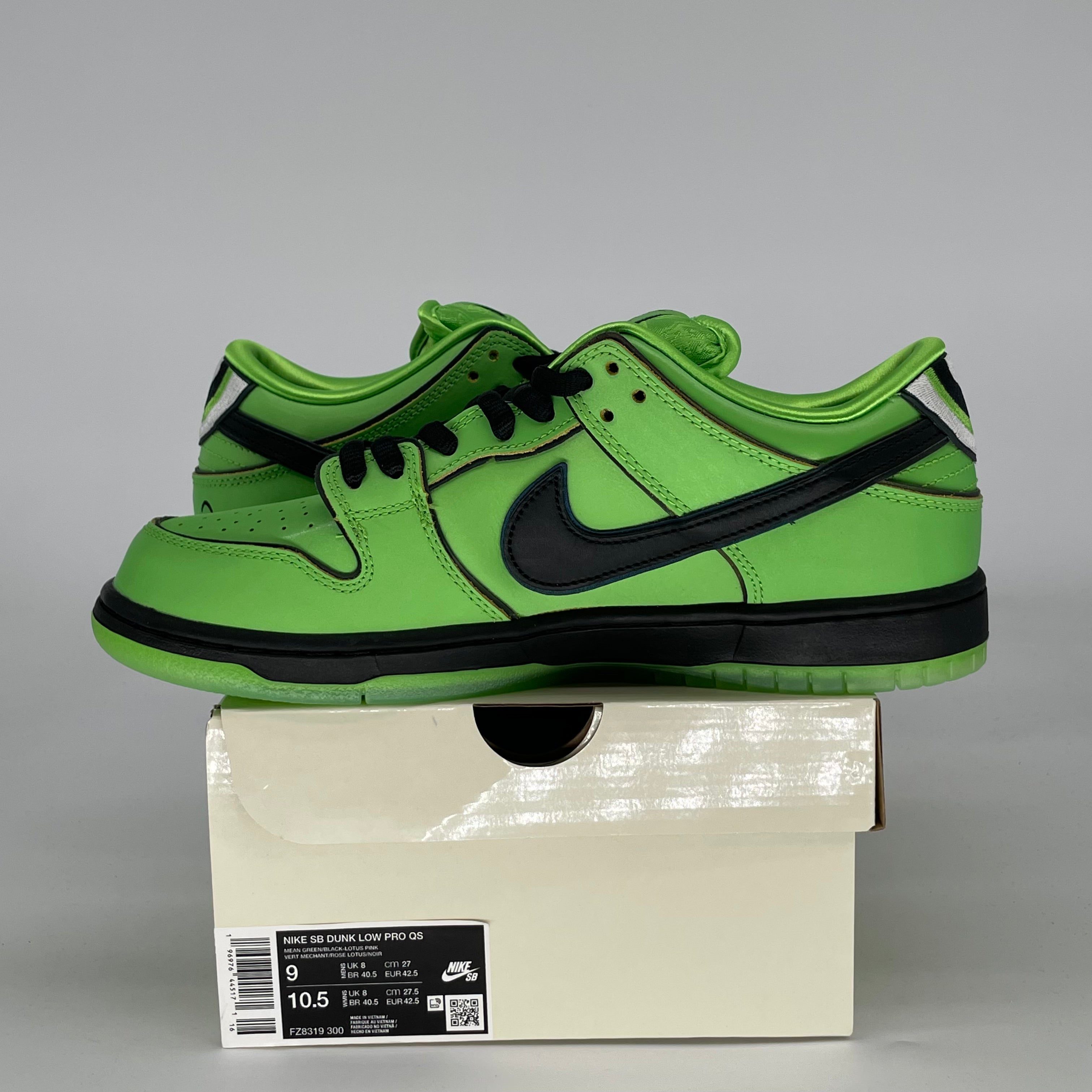 NIKE SB DUNK LOW THE POWERPUFF GIRLS BUTTERCUP FZ8319-300 SIZE 9/10.5W