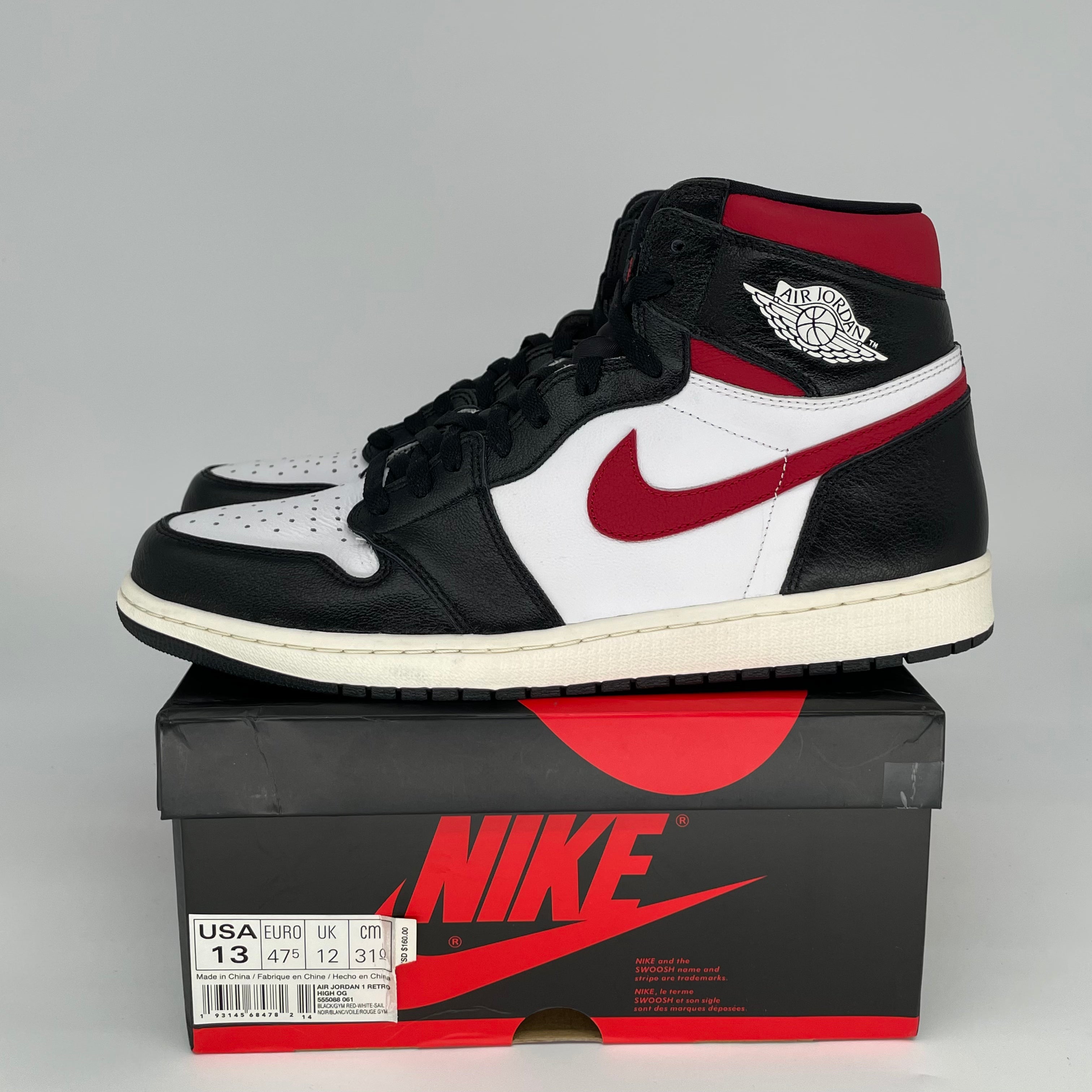 AIR JORDAN 1 BLACK GYM RED 555088-061 SIZE 13/14.5W