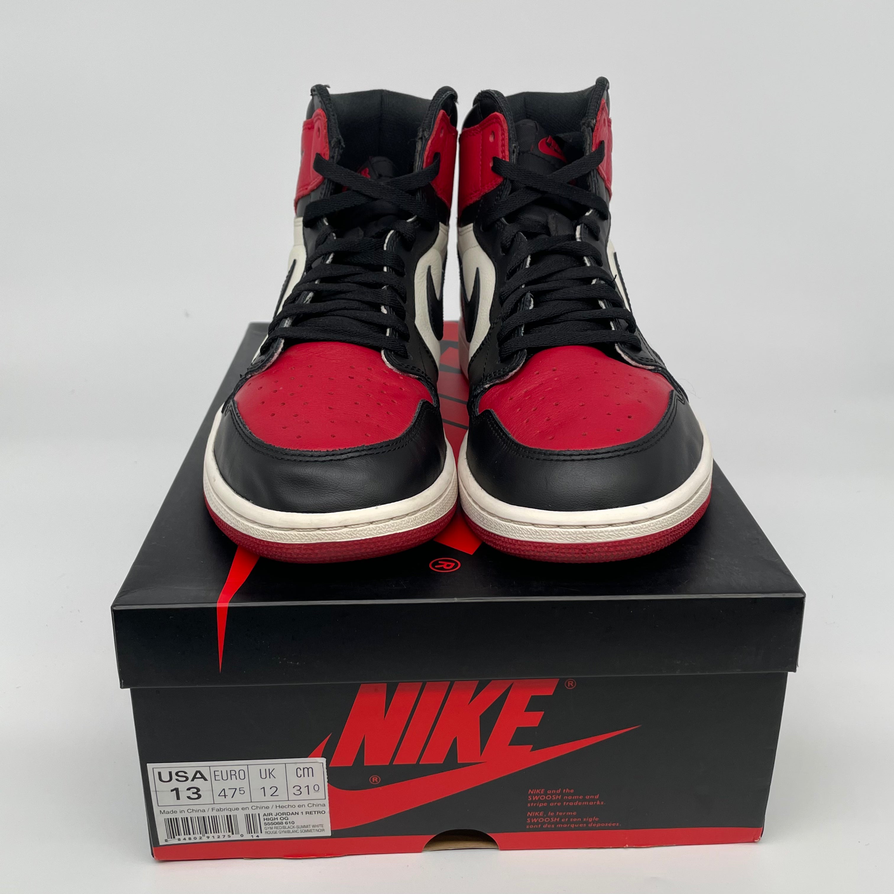 AIR JORDAN 1 BRED TOE 555088-610 SIZE 13/14.5W