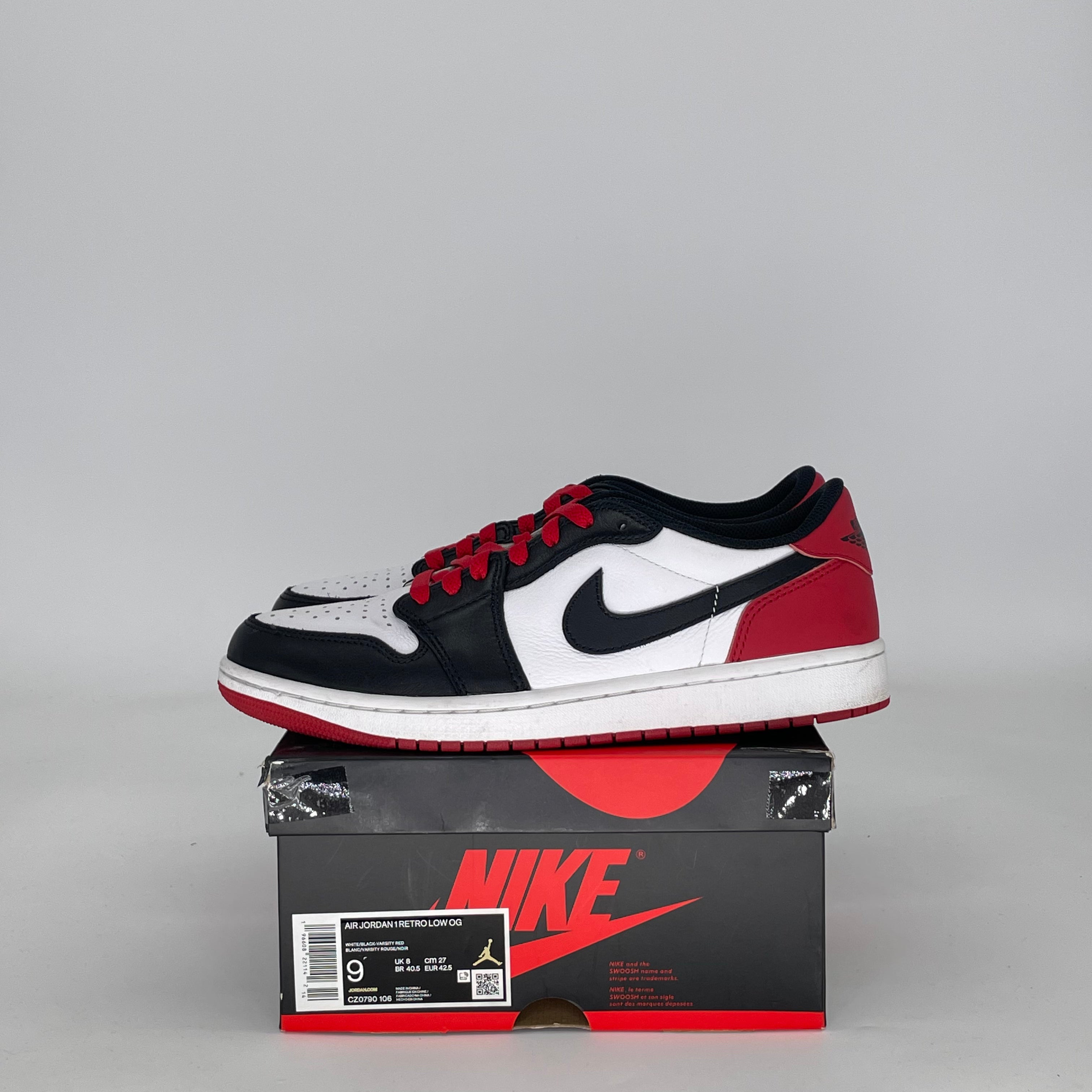AIR JORDAN 1 LOW BLACK TOE CZ0790-106 SIZE 9/10.5W
