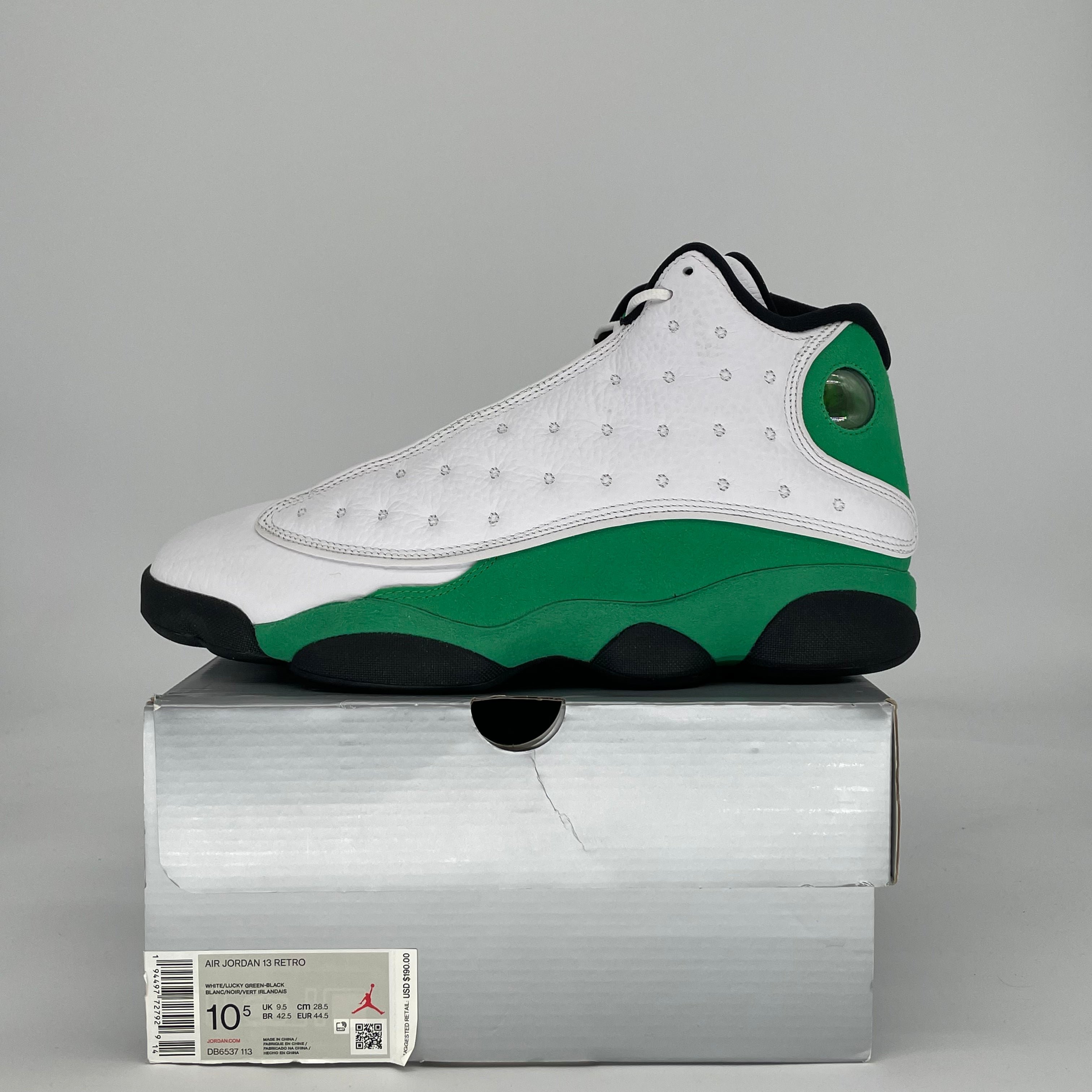 AIR JORDAN 13 WHITE LUCKY GREEN DB6537-113 SIZE 10/11.5W