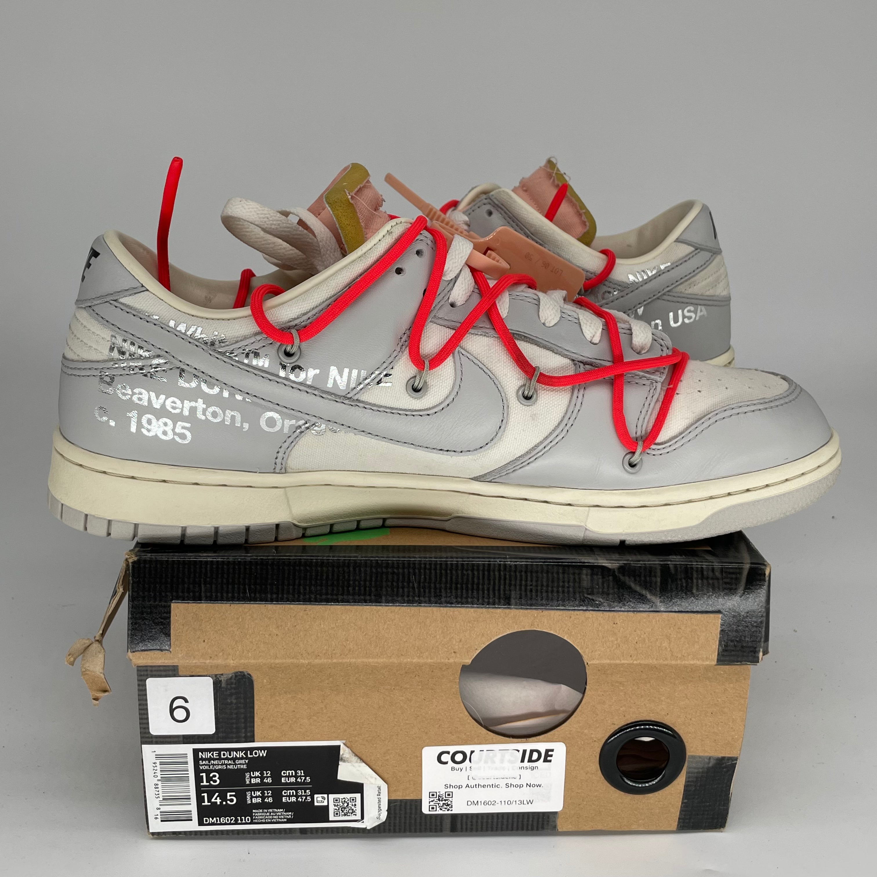 NIKE DUNK LOW OFF WHITE LOT 6 SIZE 13 DM1602-110