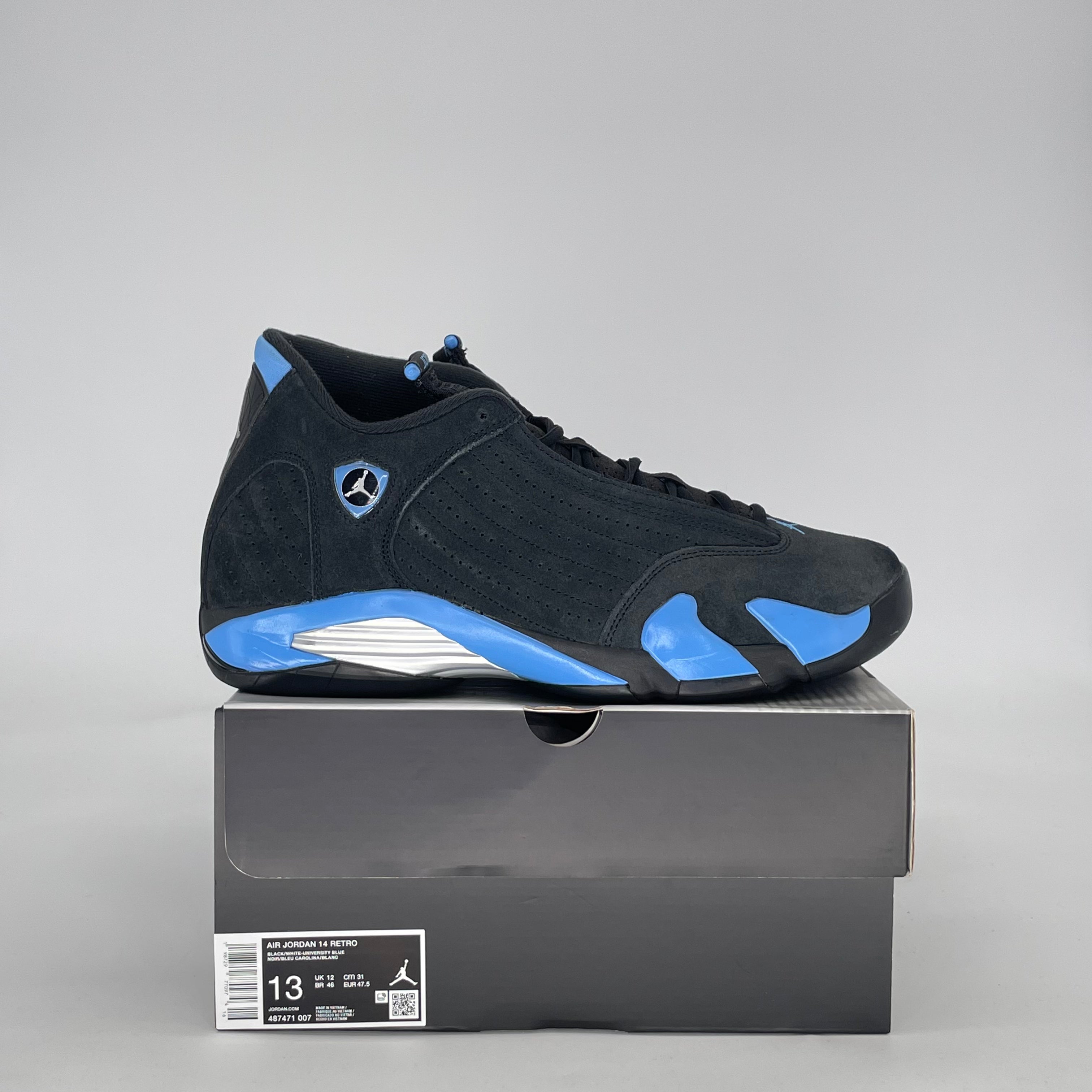 AIR JORDAN 14 BLACK UNIVERSITY BLUE 487471-007 SIZE 13/14.5W