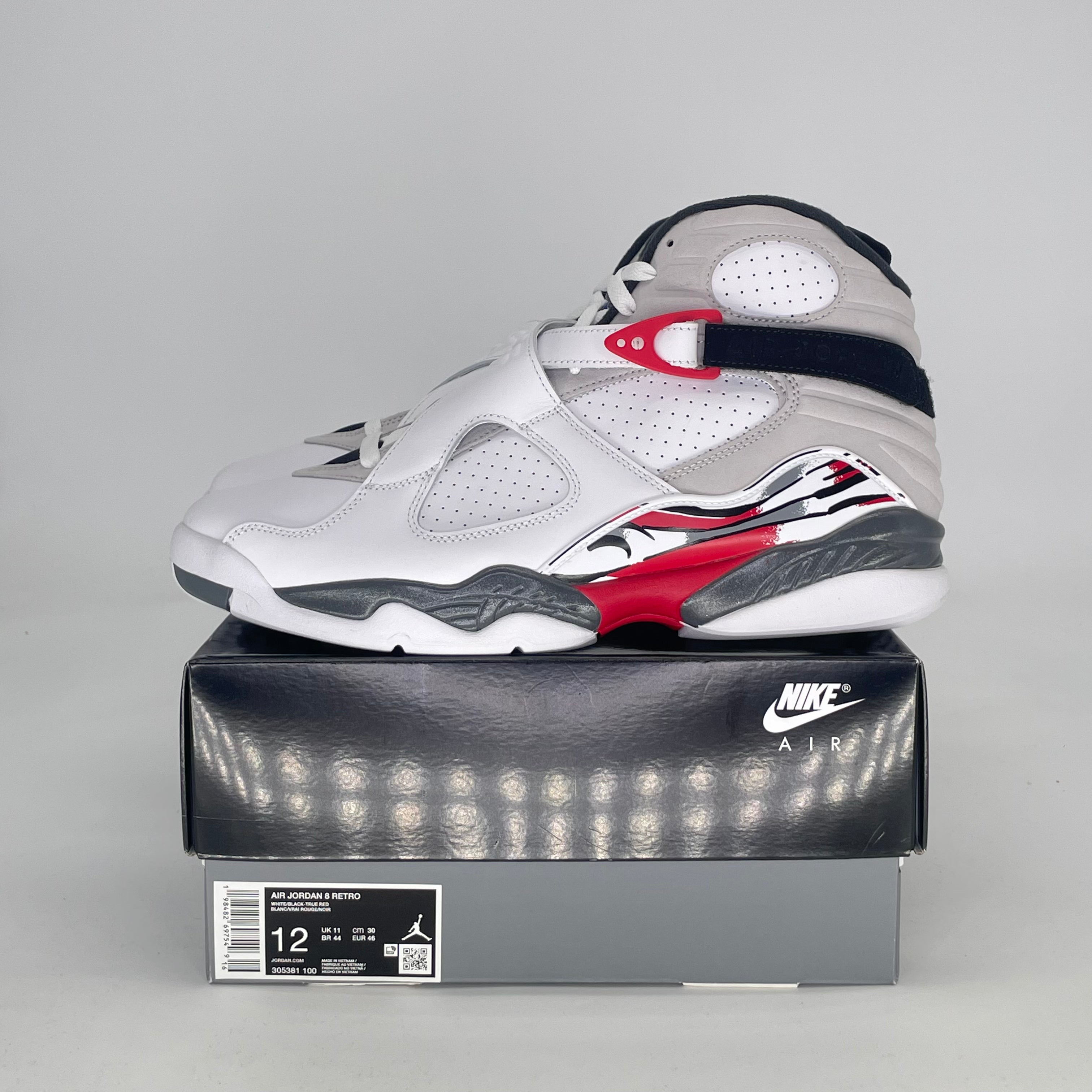 AIR JORDAN 8 WHITE TRUE RED 305381-100 SIZE 12/13.5W