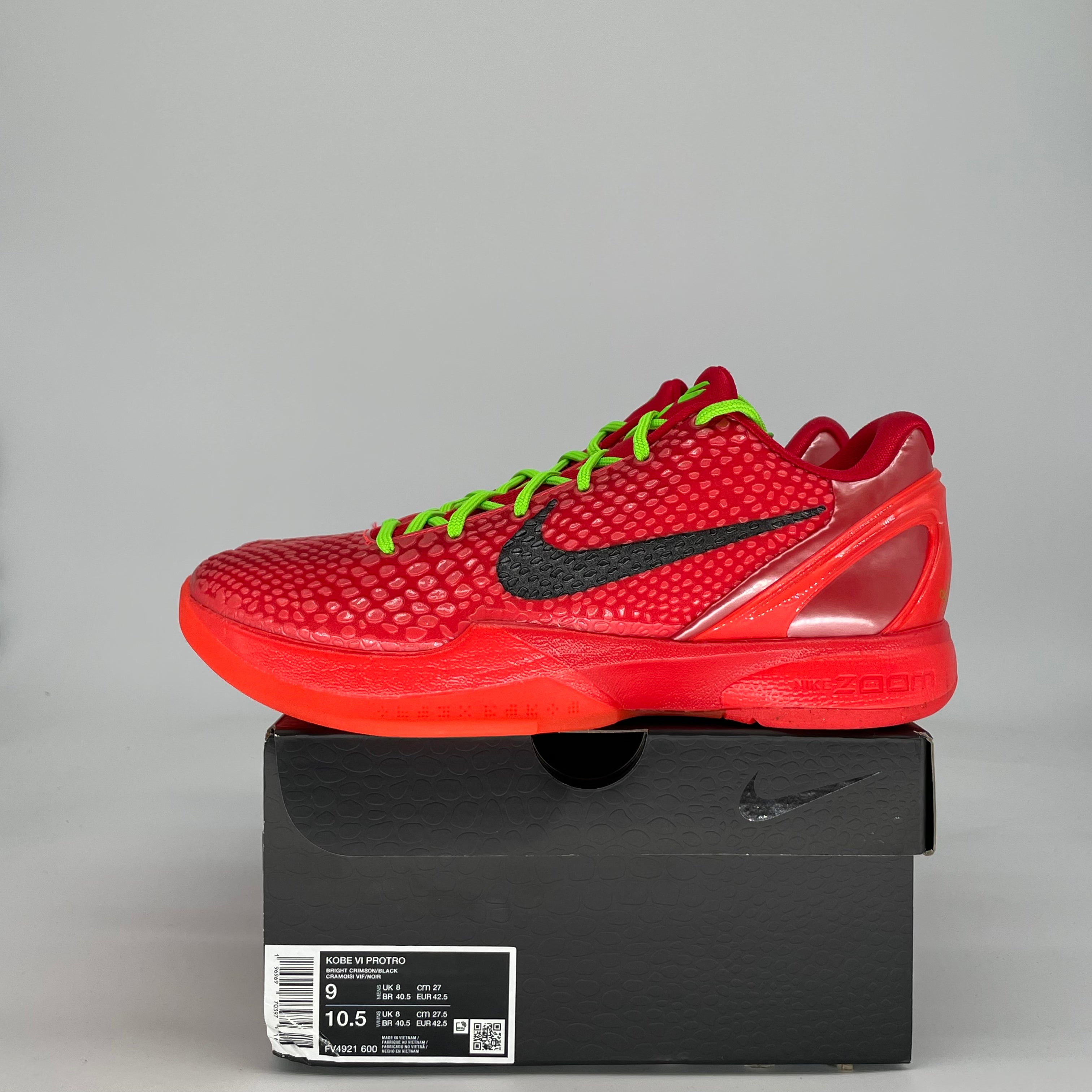 NIKE KOBE 6 PROTRO REVERSE GRINCH FV4921-600 SIZE 9/10.5W