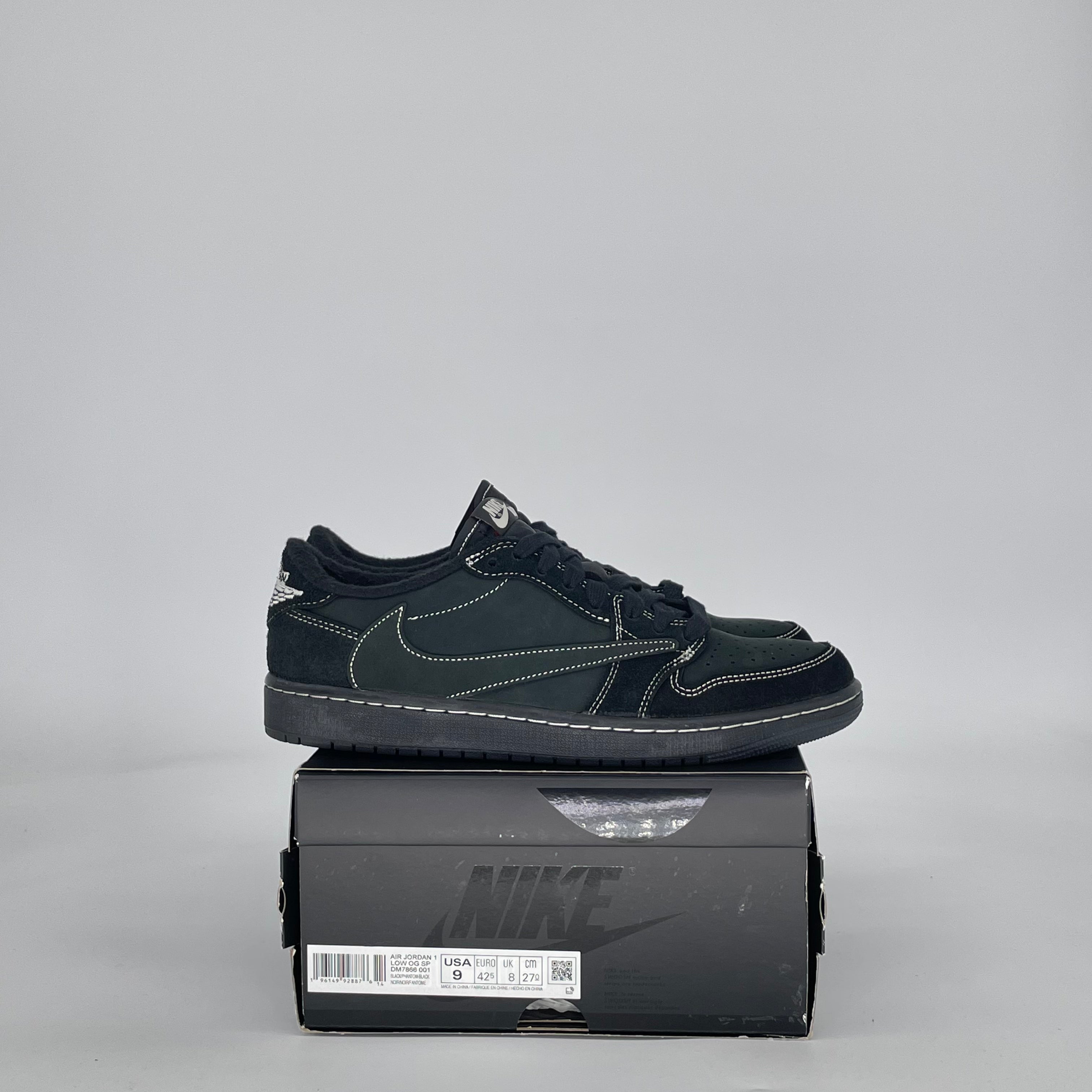 AIR JORDAN 1 LOW TRAVIS SCOTT BLACK PHANTOM DM7866-001 SIZE 9/10.5W