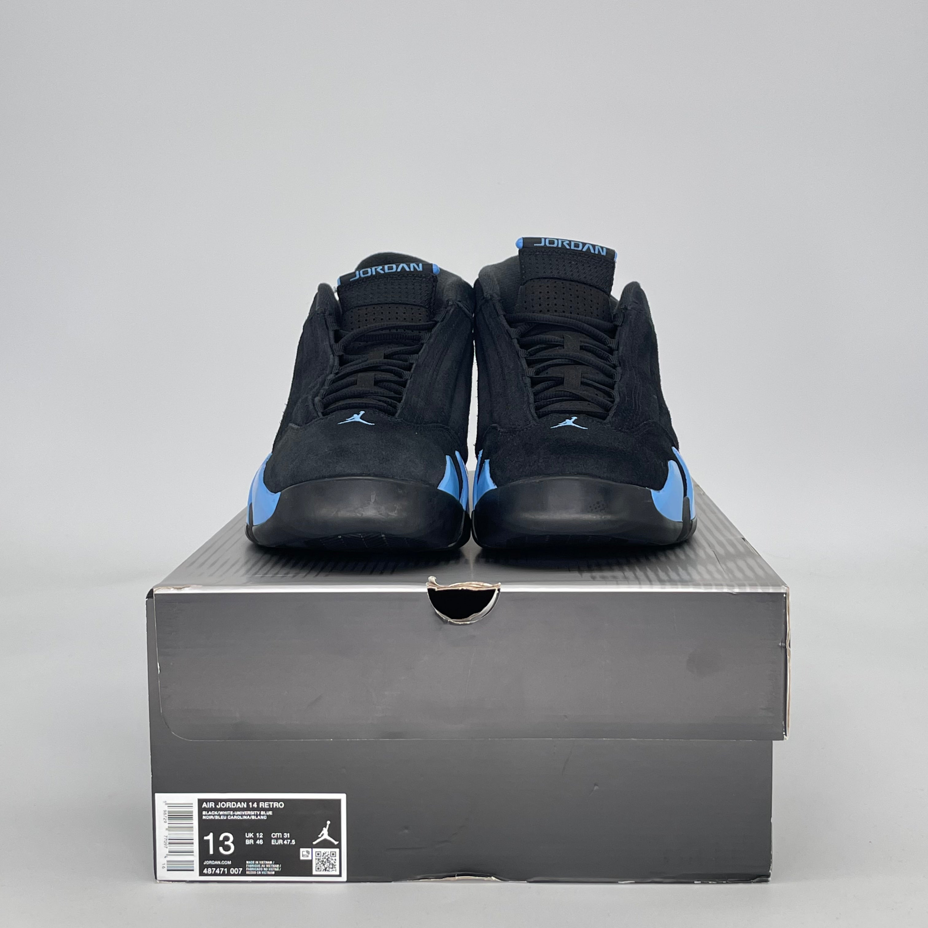 AIR JORDAN 14 BLACK UNIVERSITY BLUE 487471-007 SIZE 13/14.5W