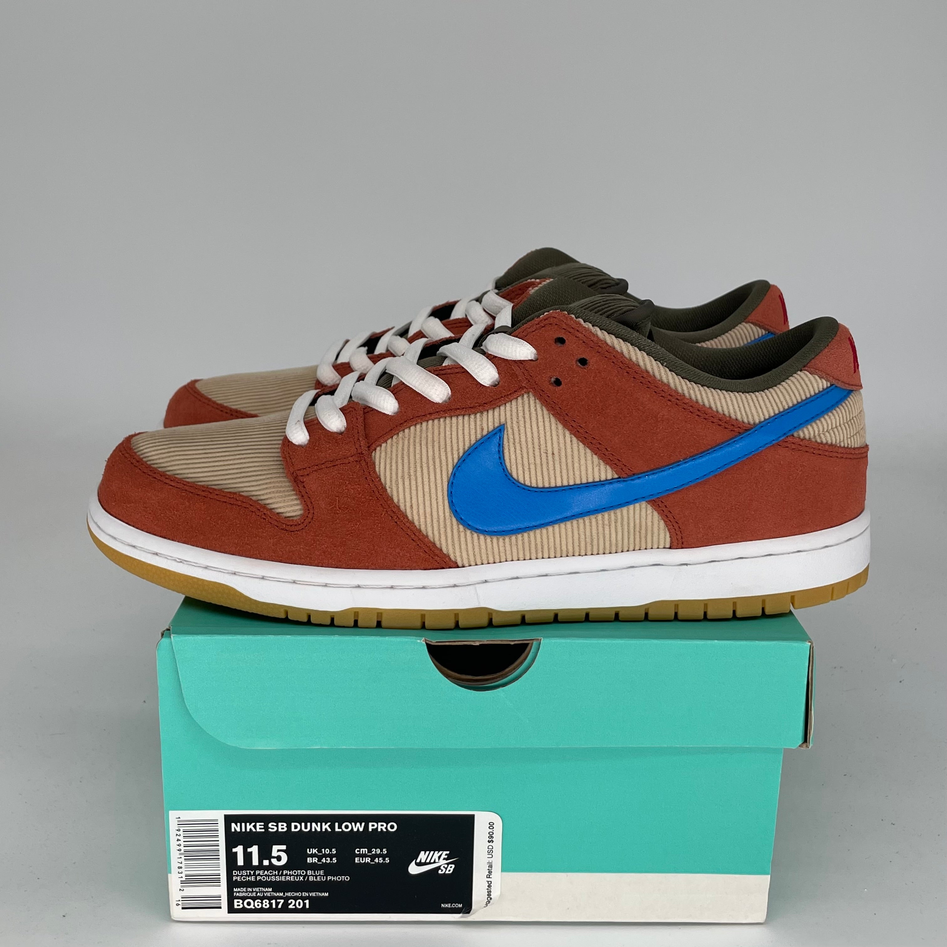 NIKE SB DUNK LOW CORDUROY DUSTY PEACH SIZE 11.5 BQ6817-201