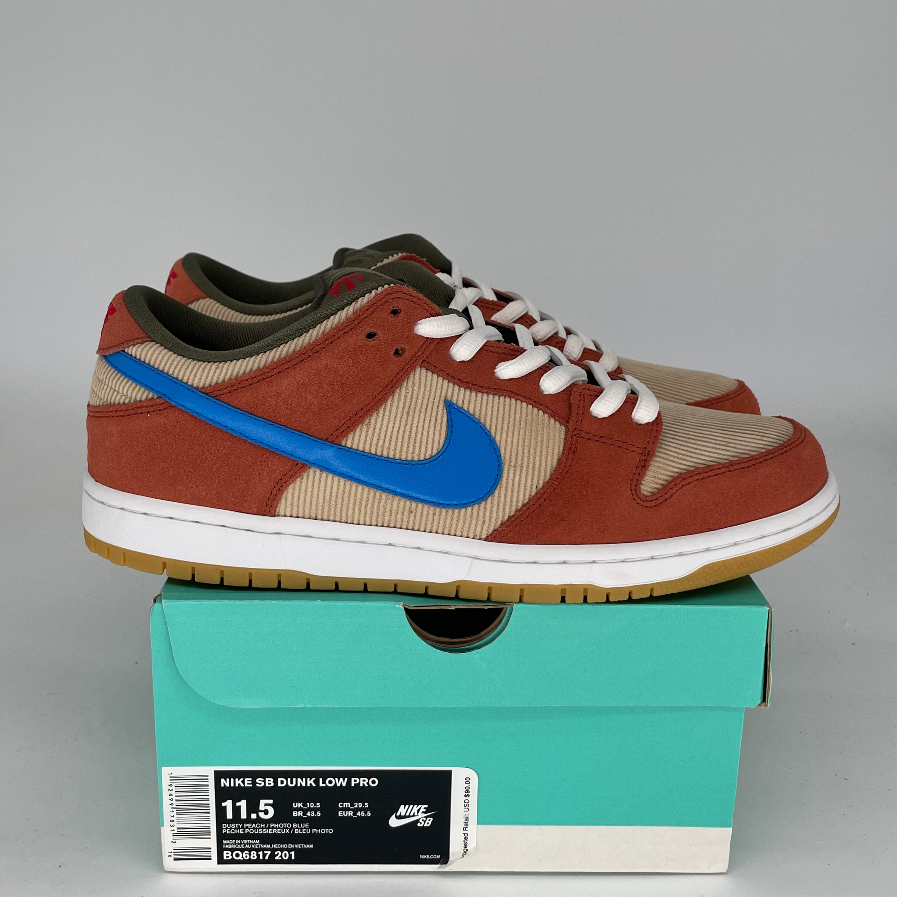 NIKE SB DUNK LOW CORDUROY DUSTY PEACH SIZE 11.5 BQ6817-201