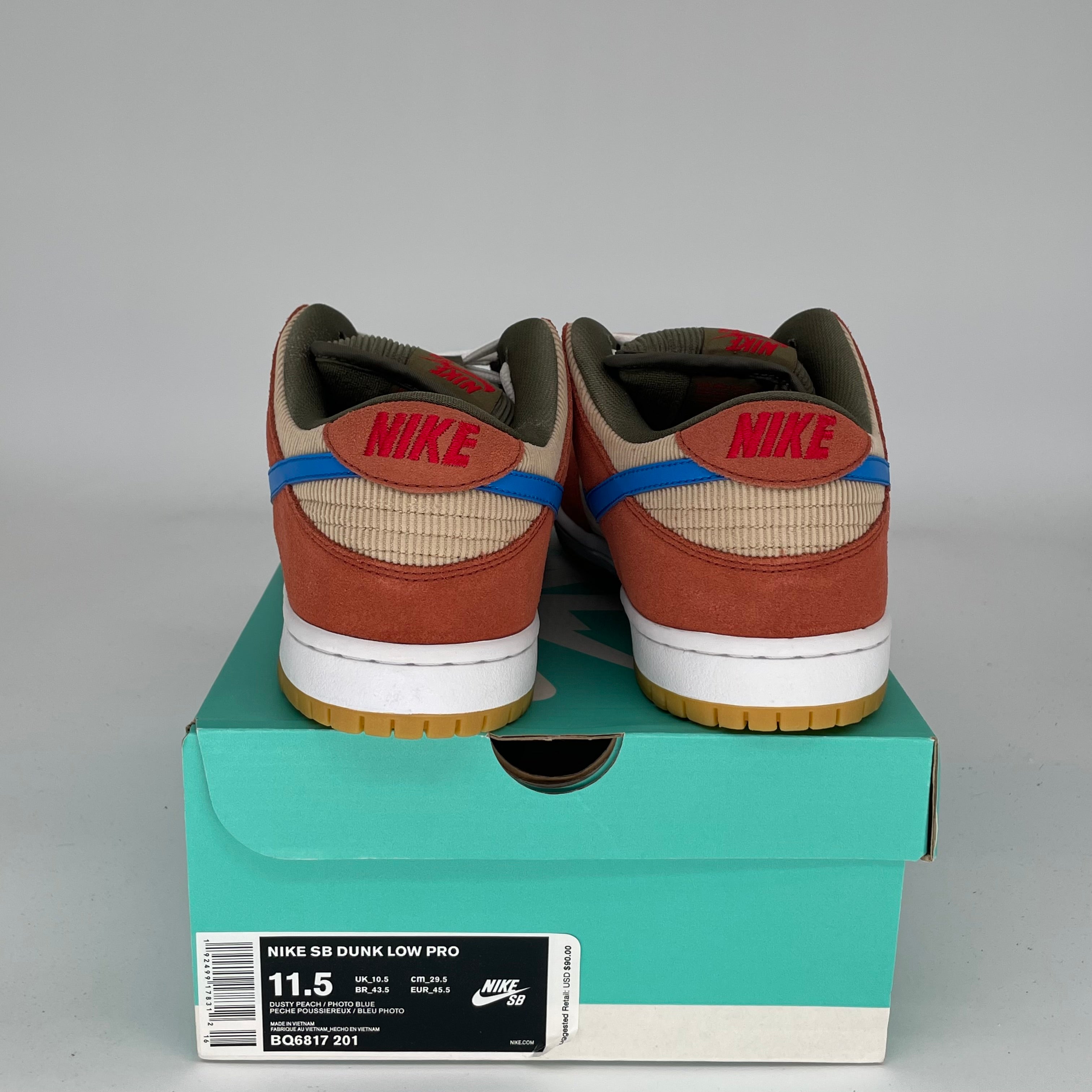 NIKE SB DUNK LOW CORDUROY DUSTY PEACH SIZE 11.5 BQ6817-201