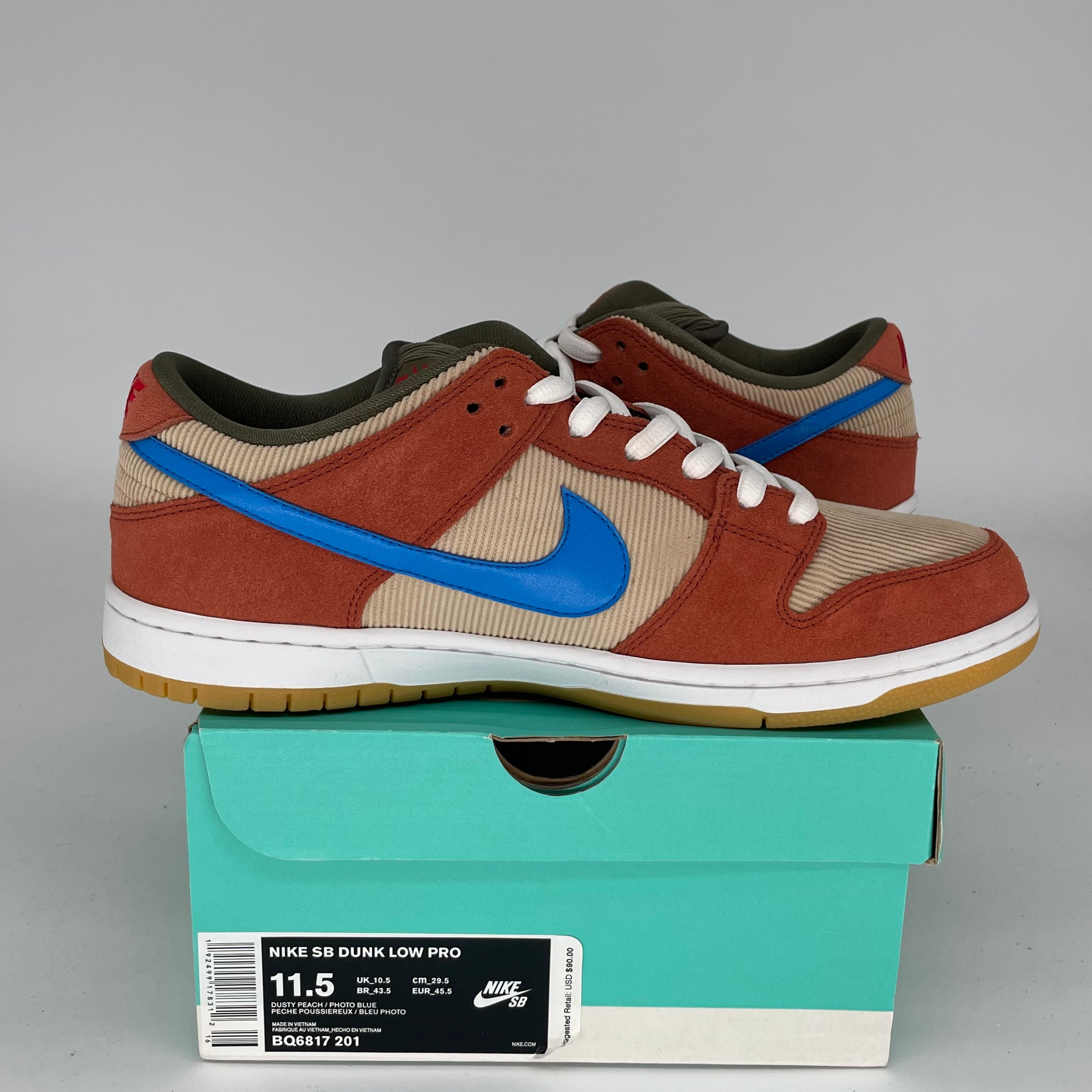 NIKE SB DUNK LOW CORDUROY DUSTY PEACH SIZE 11.5 BQ6817-201