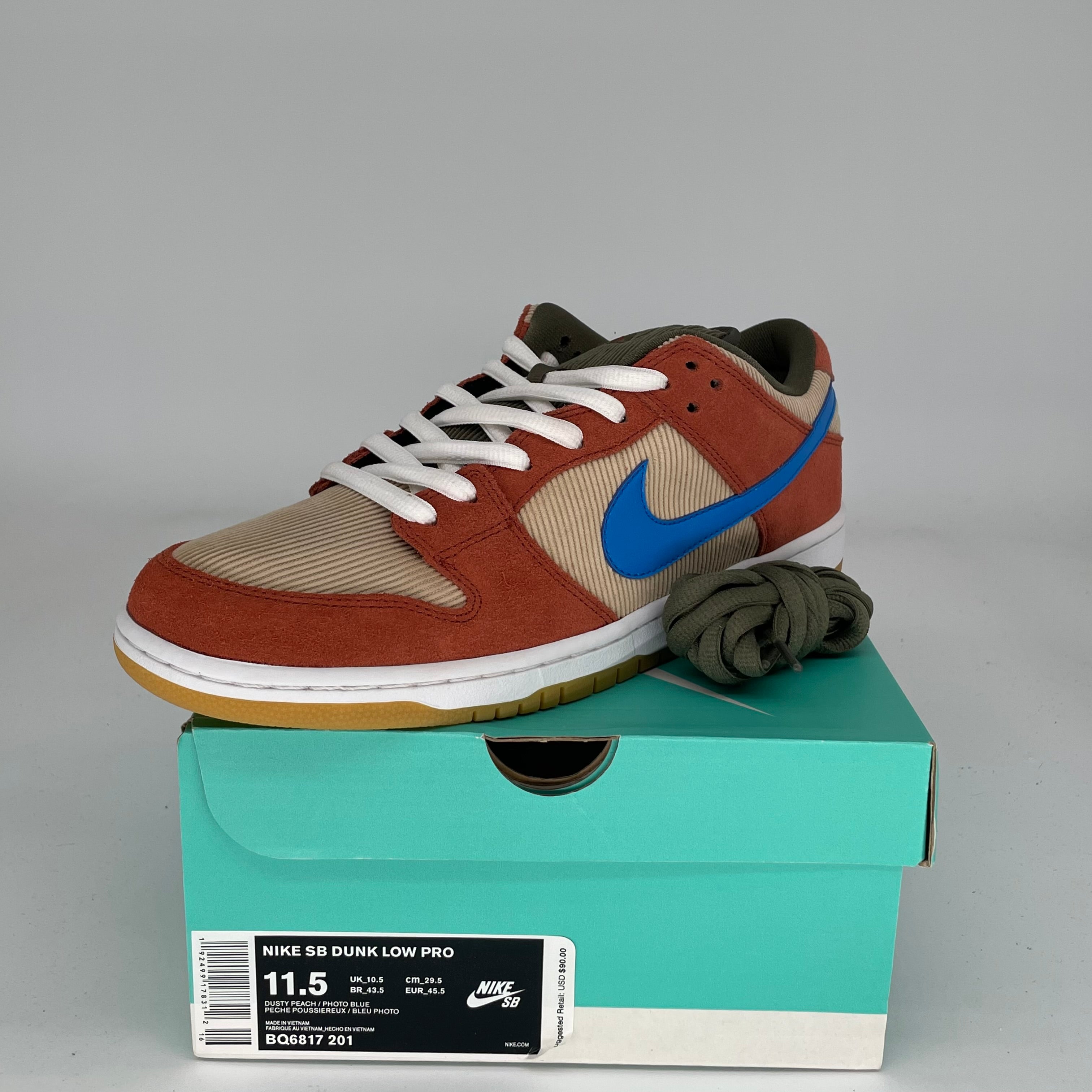NIKE SB DUNK LOW CORDUROY DUSTY PEACH SIZE 11.5 BQ6817-201