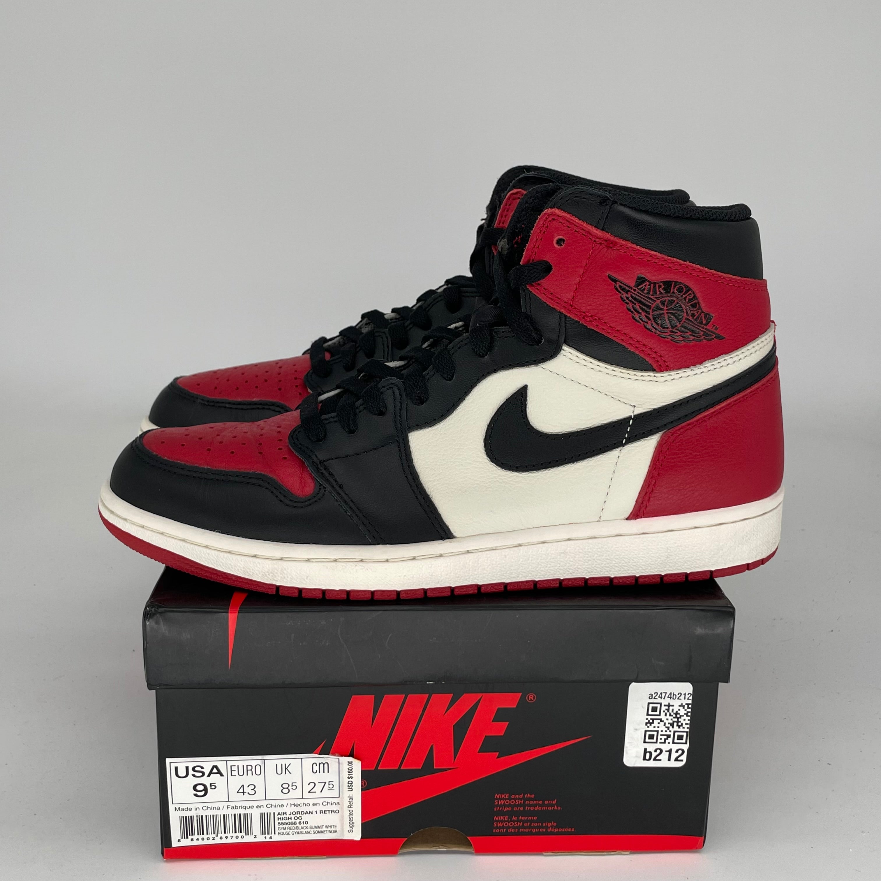 AIR JORDAN 1 BRED TOE SIZE 9.5 555088-610
