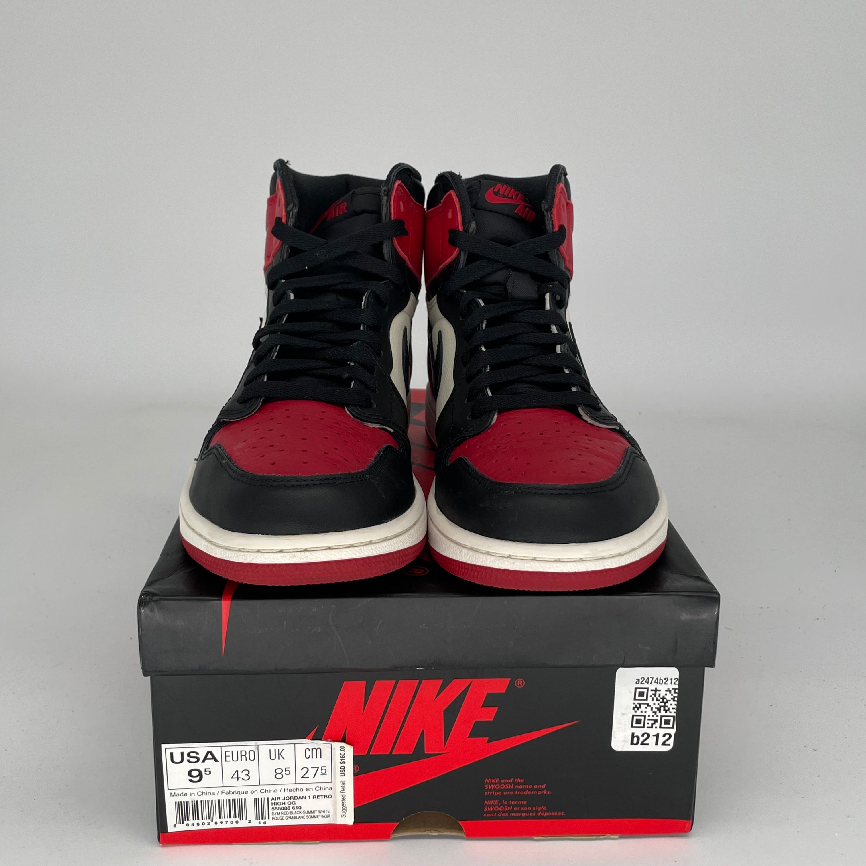AIR JORDAN 1 BRED TOE SIZE 9.5 555088-610