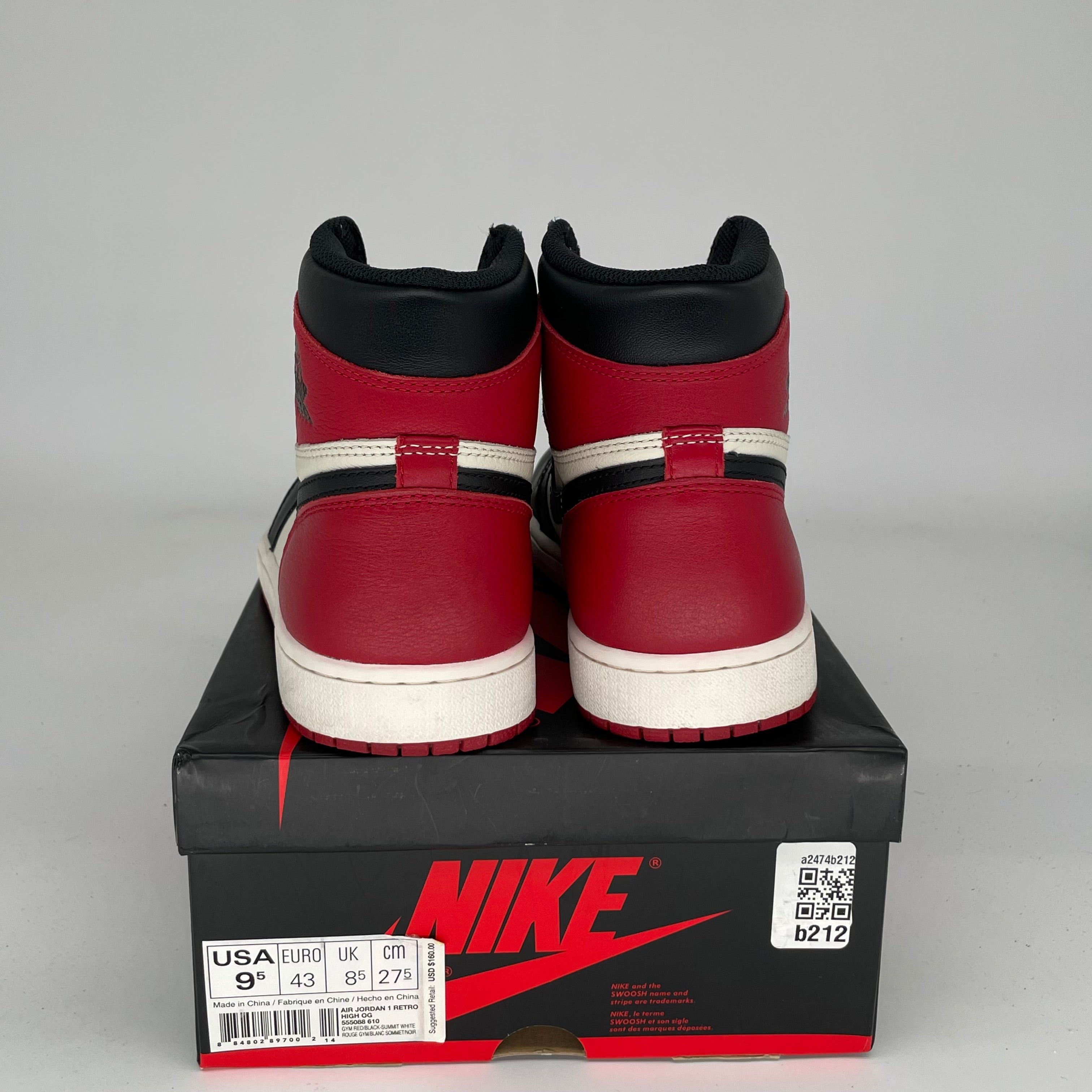 AIR JORDAN 1 BRED TOE SIZE 9.5 555088-610