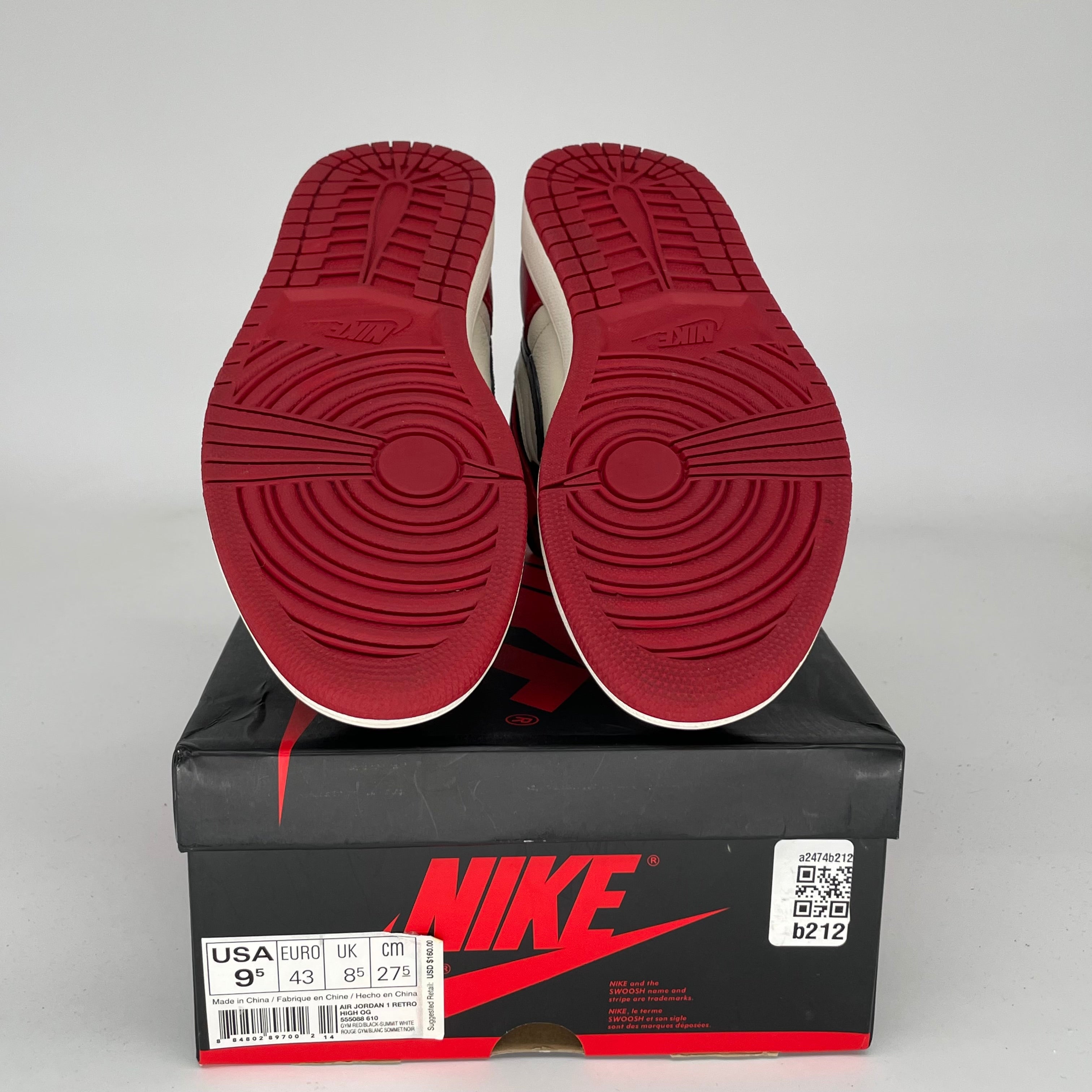 AIR JORDAN 1 BRED TOE SIZE 9.5 555088-610
