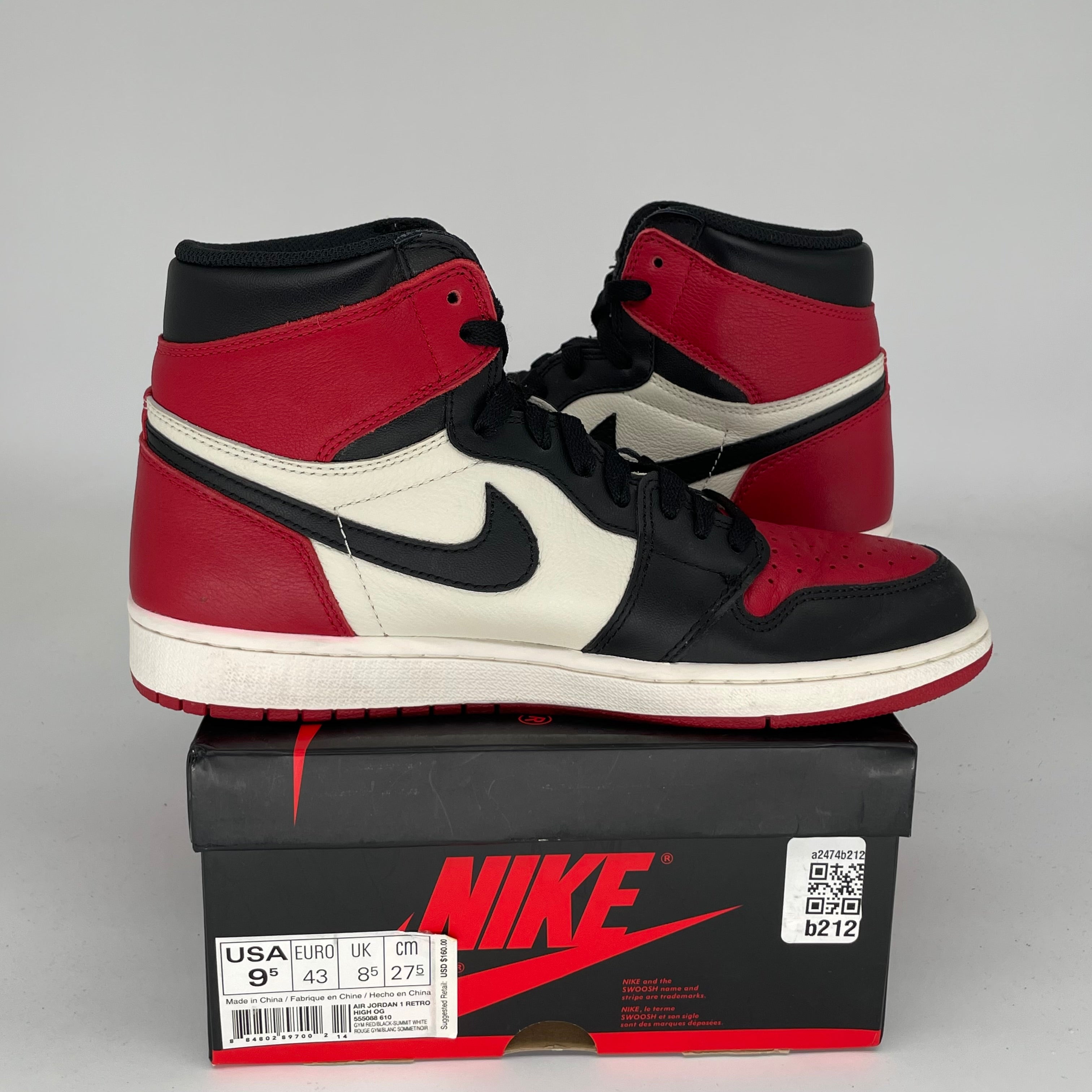 AIR JORDAN 1 BRED TOE SIZE 9.5 555088-610
