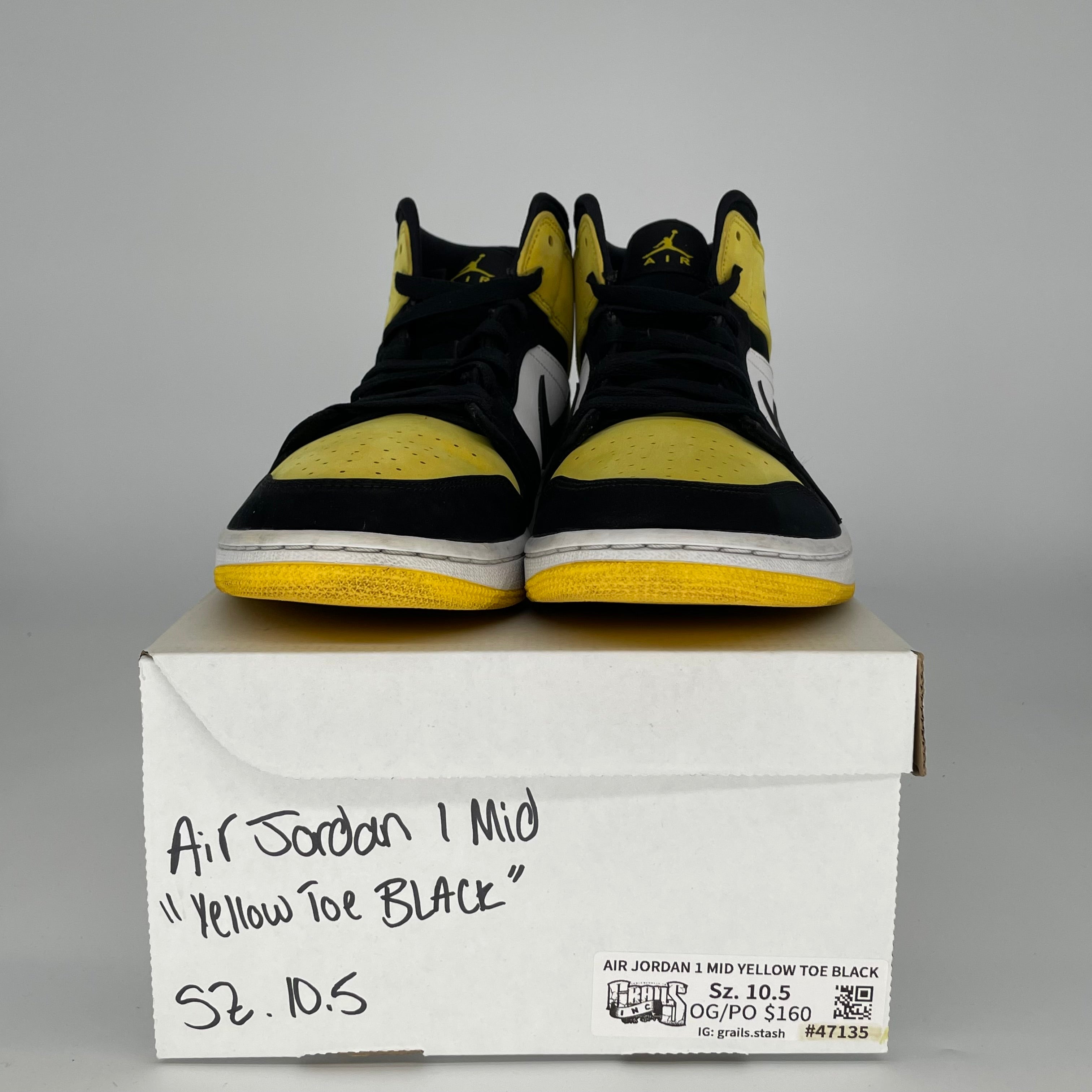 AIR JORDAN 1 MID YELLOW TOE BLACK SIZE 10.5 852542-071