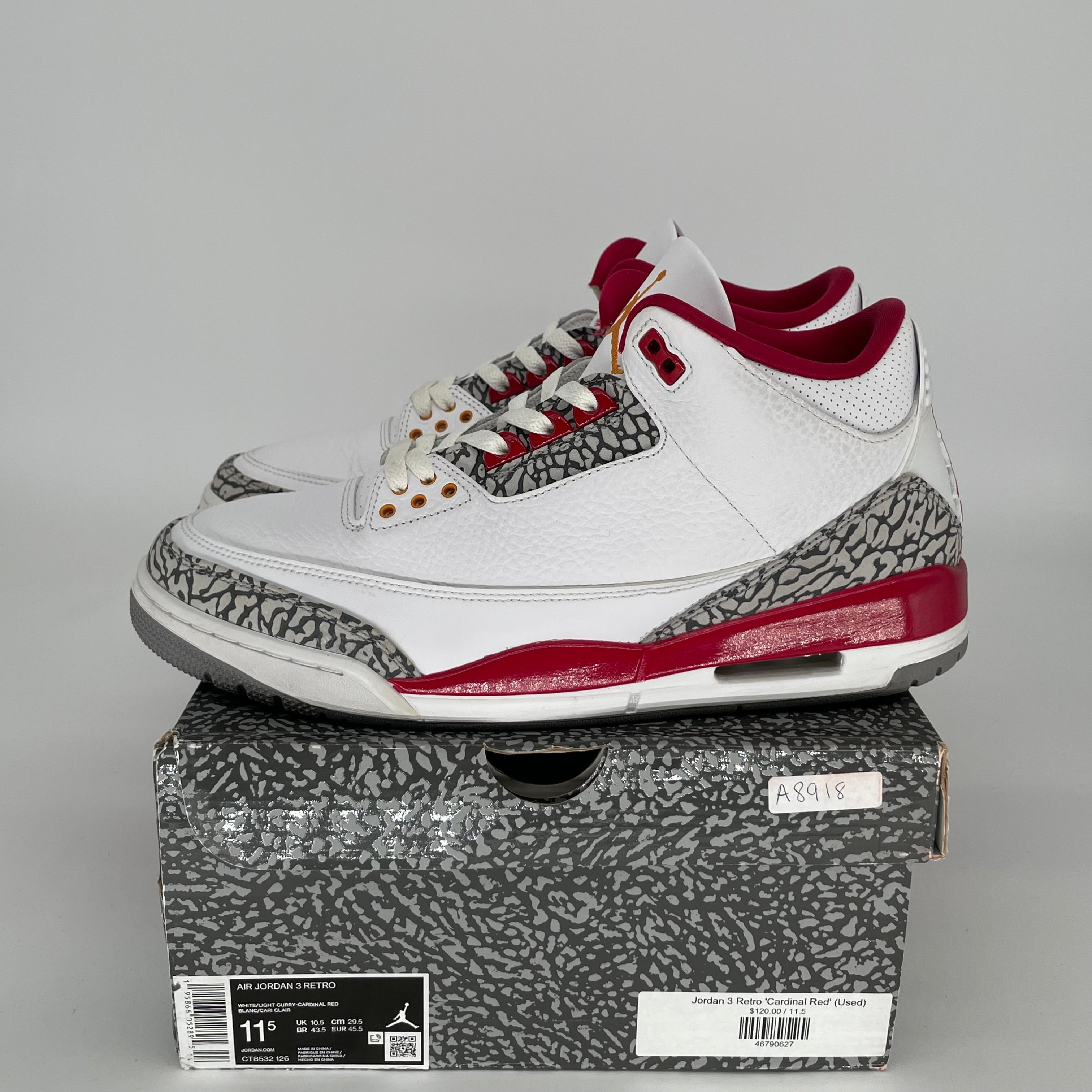 AIR JORDAN 3 CARDINAL SIZE 11.5 CT8532-126