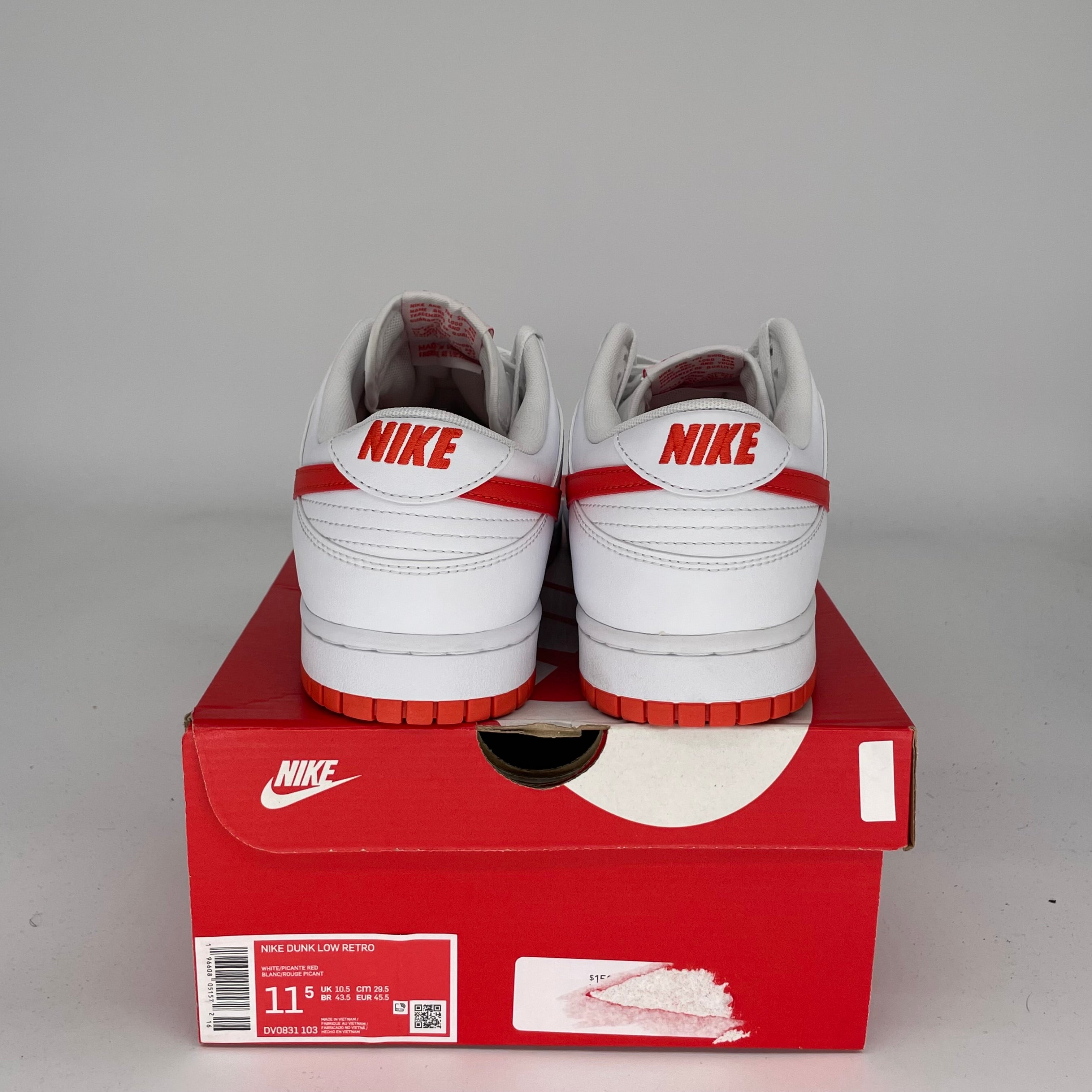 NIKE DUNK LOW WHITE PICANTE RED SIZE 11.5 DV0831-103