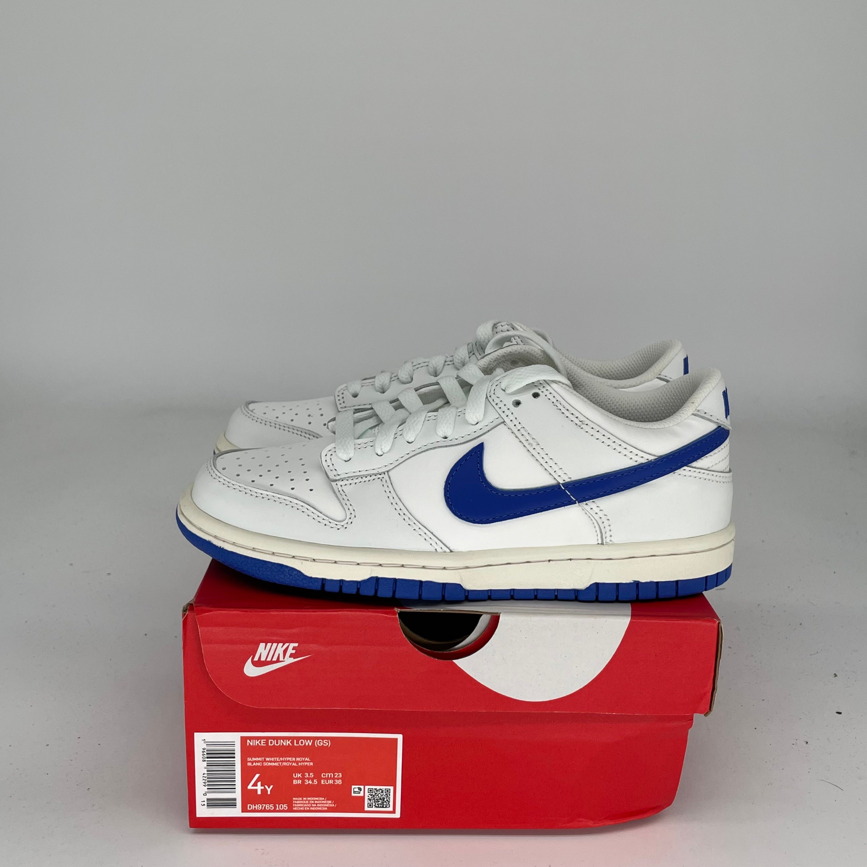 NIKE DUNK LOW SUMMIT WHITE HYPER ROYAL SIZE 4Y DH9765-105