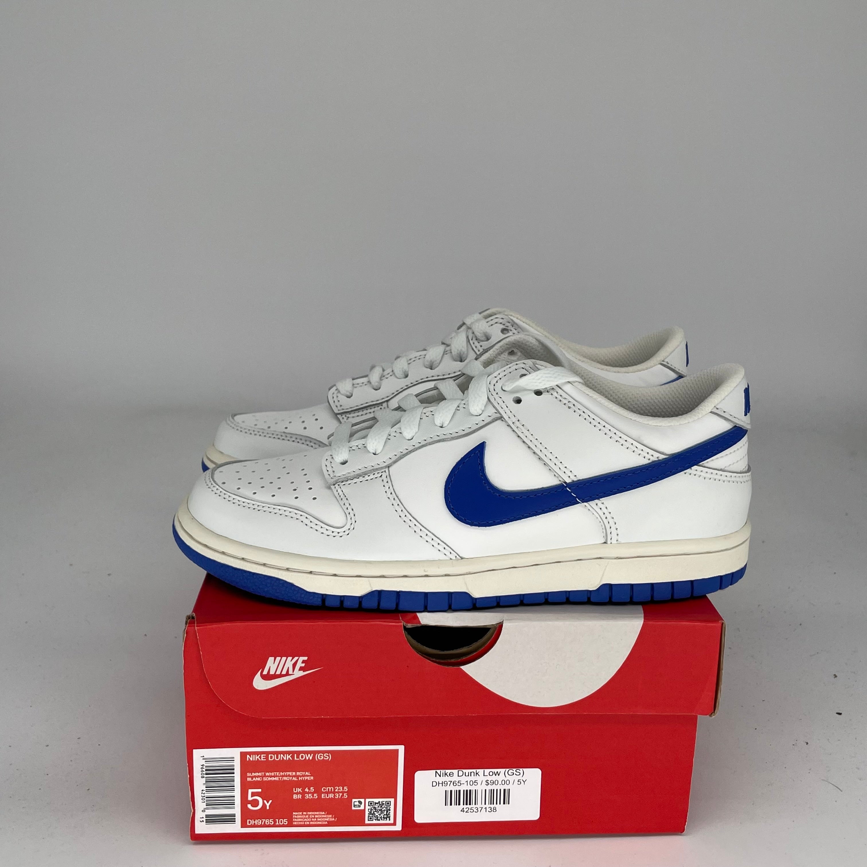 NIKE DUNK LOW SUMMIT WHITE HYPER ROYAL SIZE 5Y DH9765-105