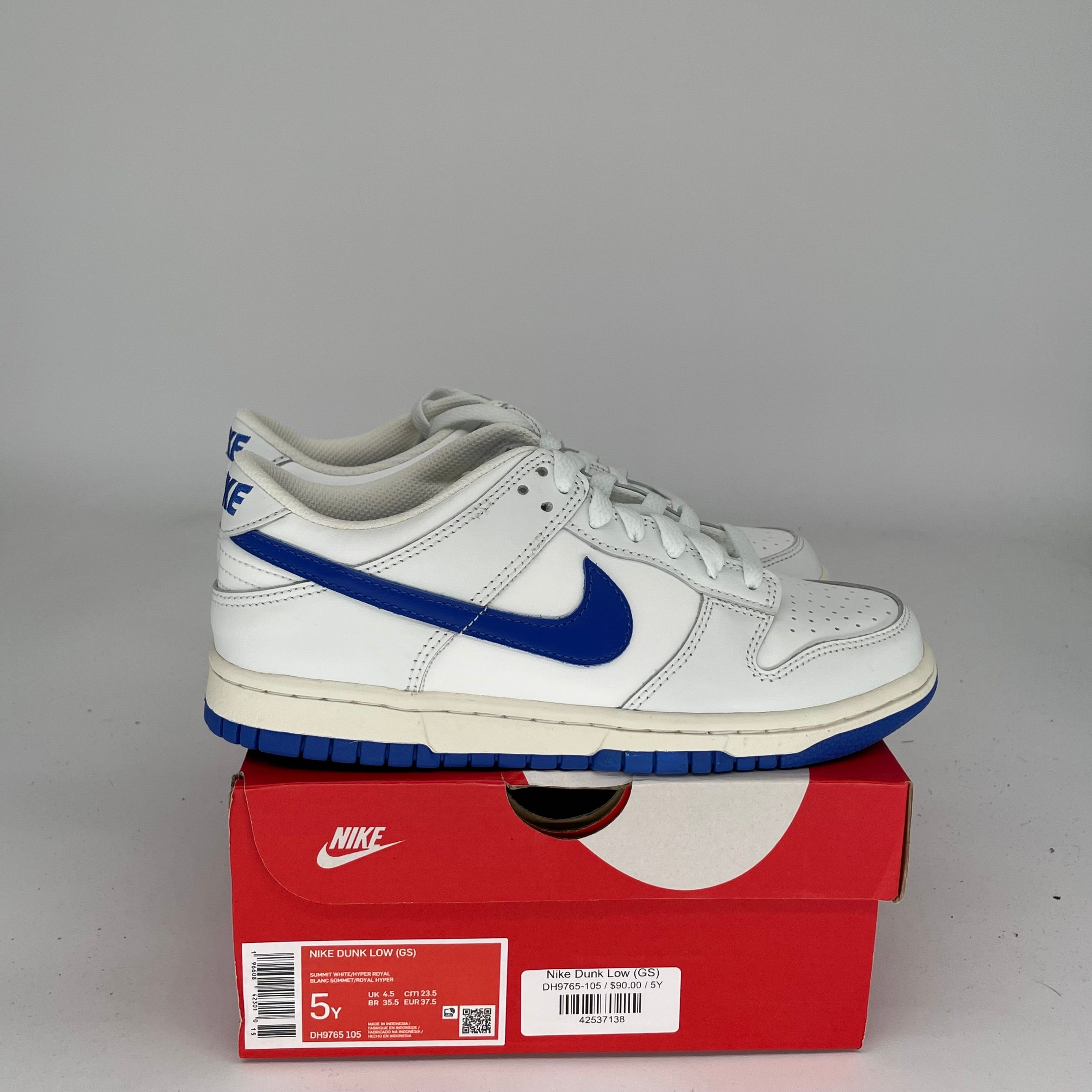 NIKE DUNK LOW SUMMIT WHITE HYPER ROYAL SIZE 5Y DH9765-105