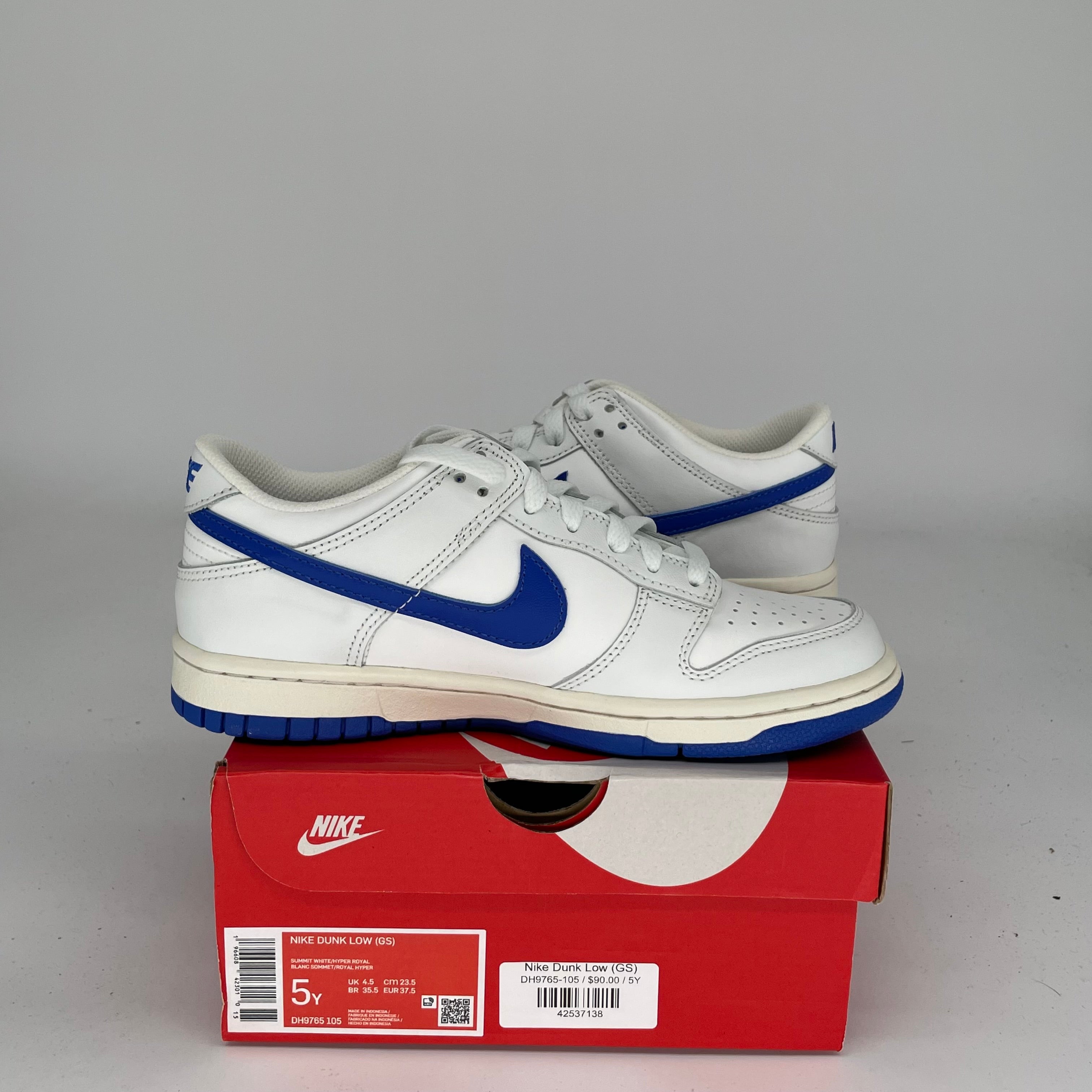 NIKE DUNK LOW SUMMIT WHITE HYPER ROYAL SIZE 5Y DH9765-105