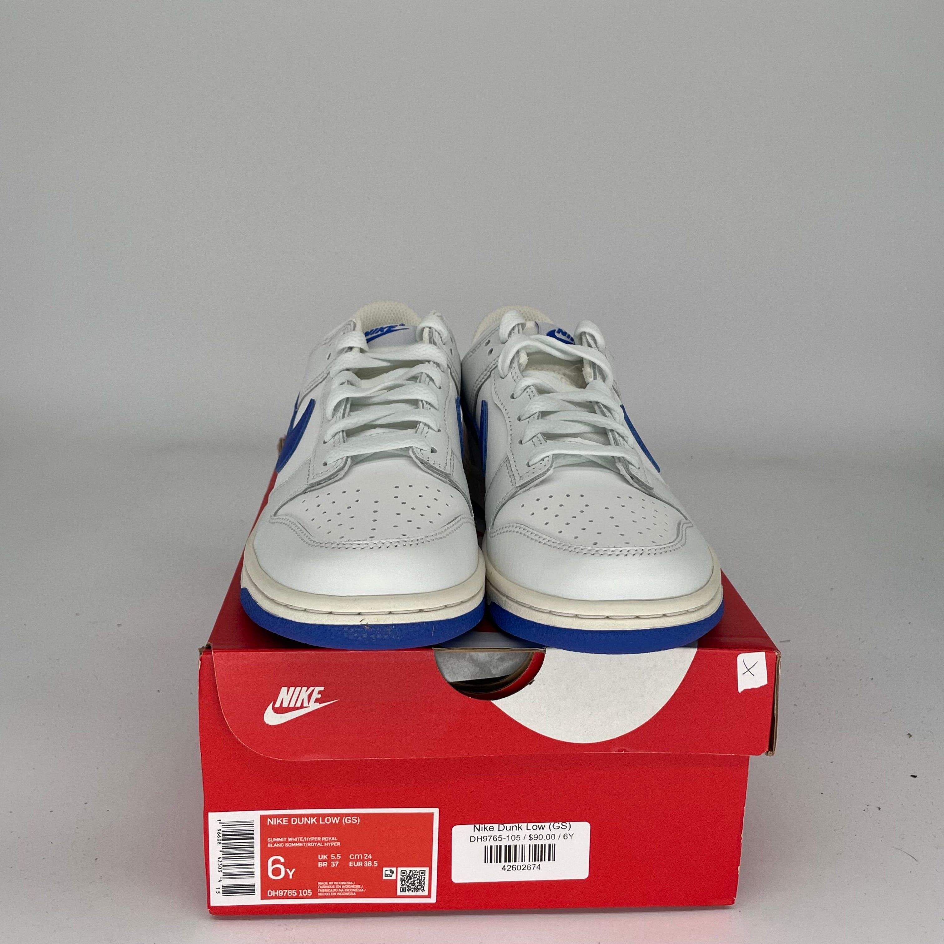 NIKE DUNK LOW SUMMIT WHITE HYPER ROYAL SIZE 6Y DH9765-105