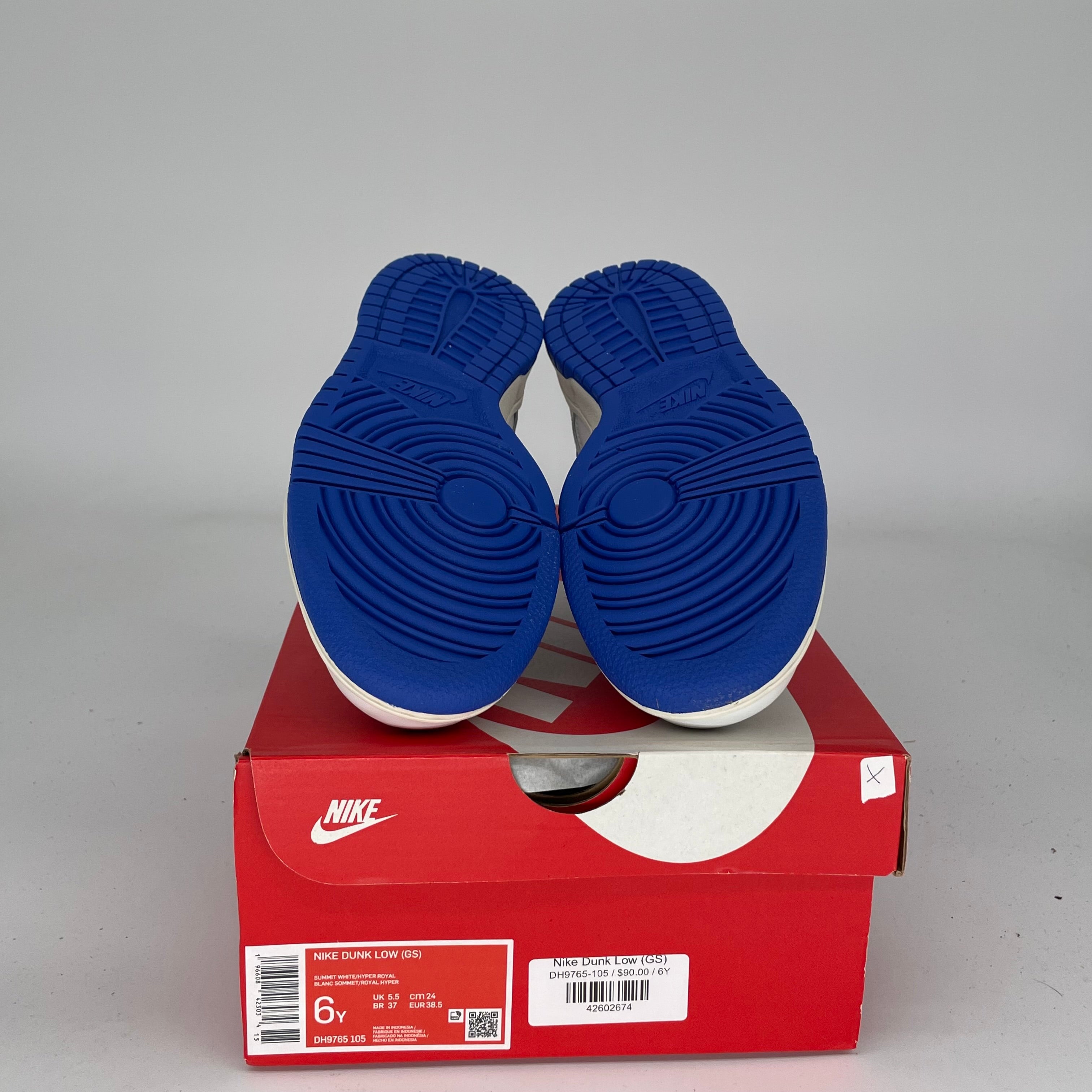 NIKE DUNK LOW SUMMIT WHITE HYPER ROYAL SIZE 6Y DH9765-105