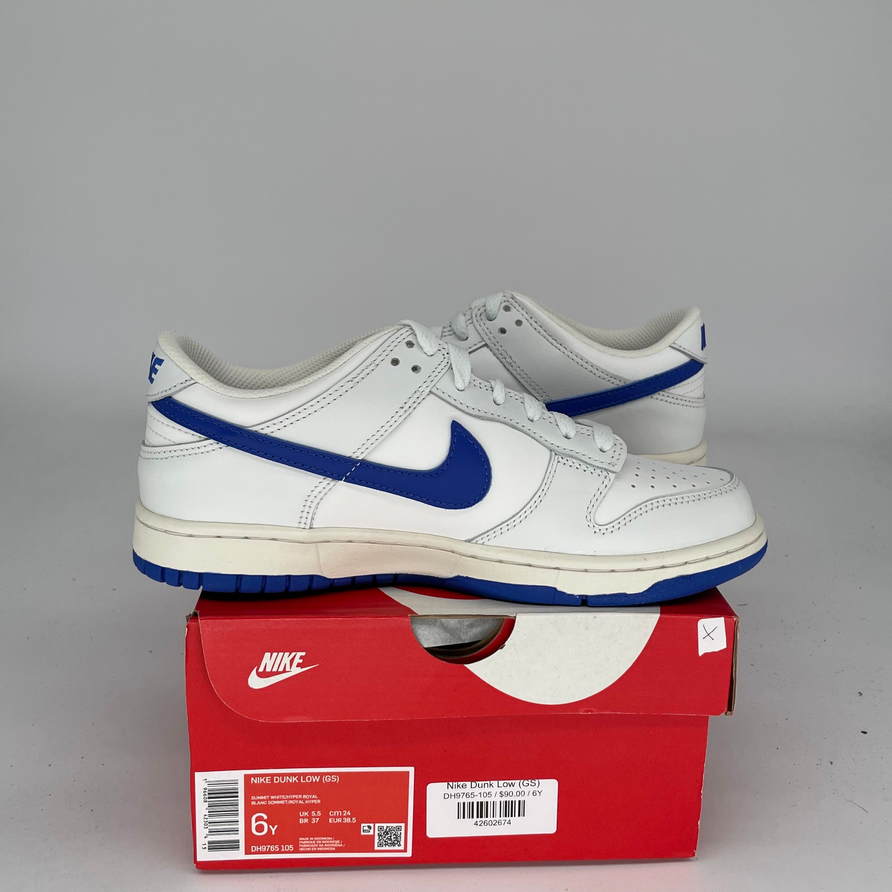 NIKE DUNK LOW SUMMIT WHITE HYPER ROYAL SIZE 6Y DH9765-105