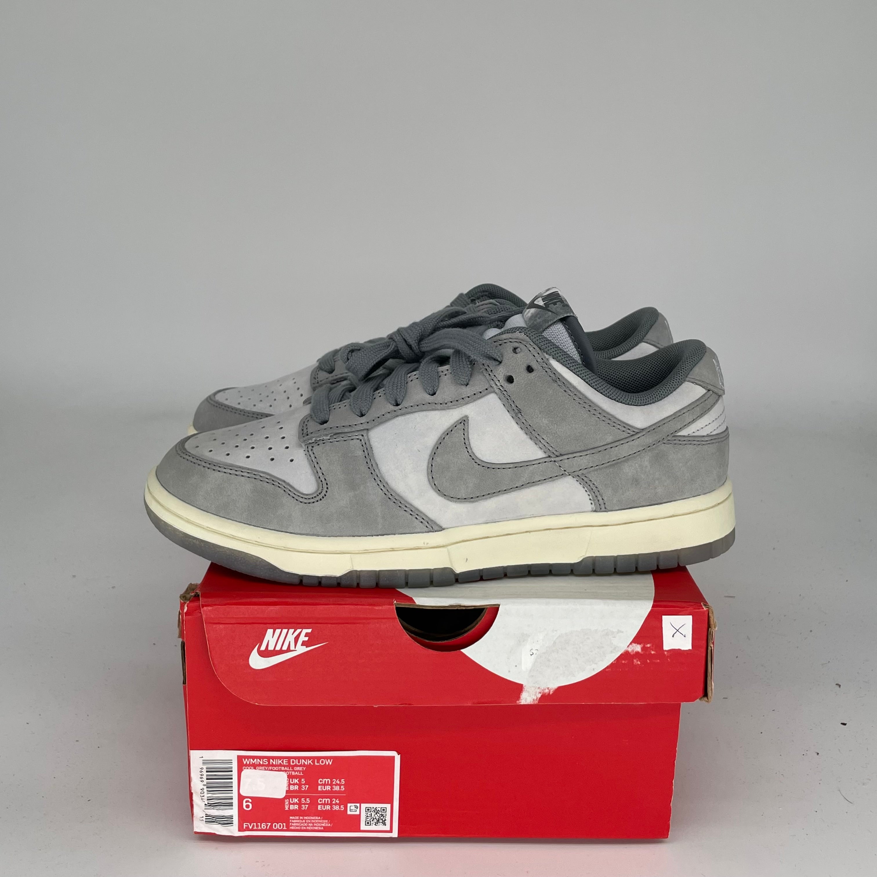 NIKE DUNK LOW COOL GREY FOOTBALL GREY W SIZE 6/7.5W FV1167-001