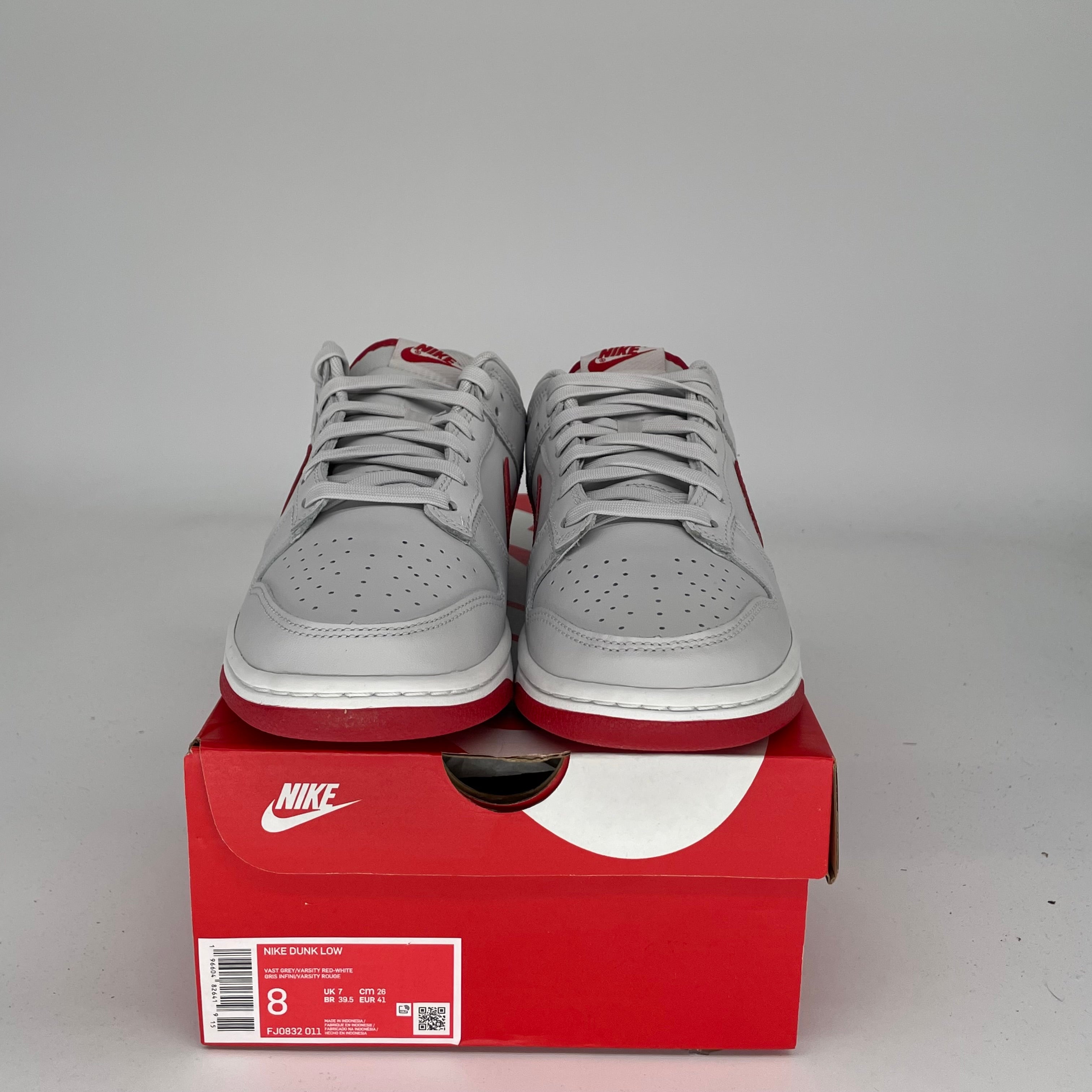 NIKE DUNK LOW VAST GREY VARSITY RED SIZE 8 FJ80832-011