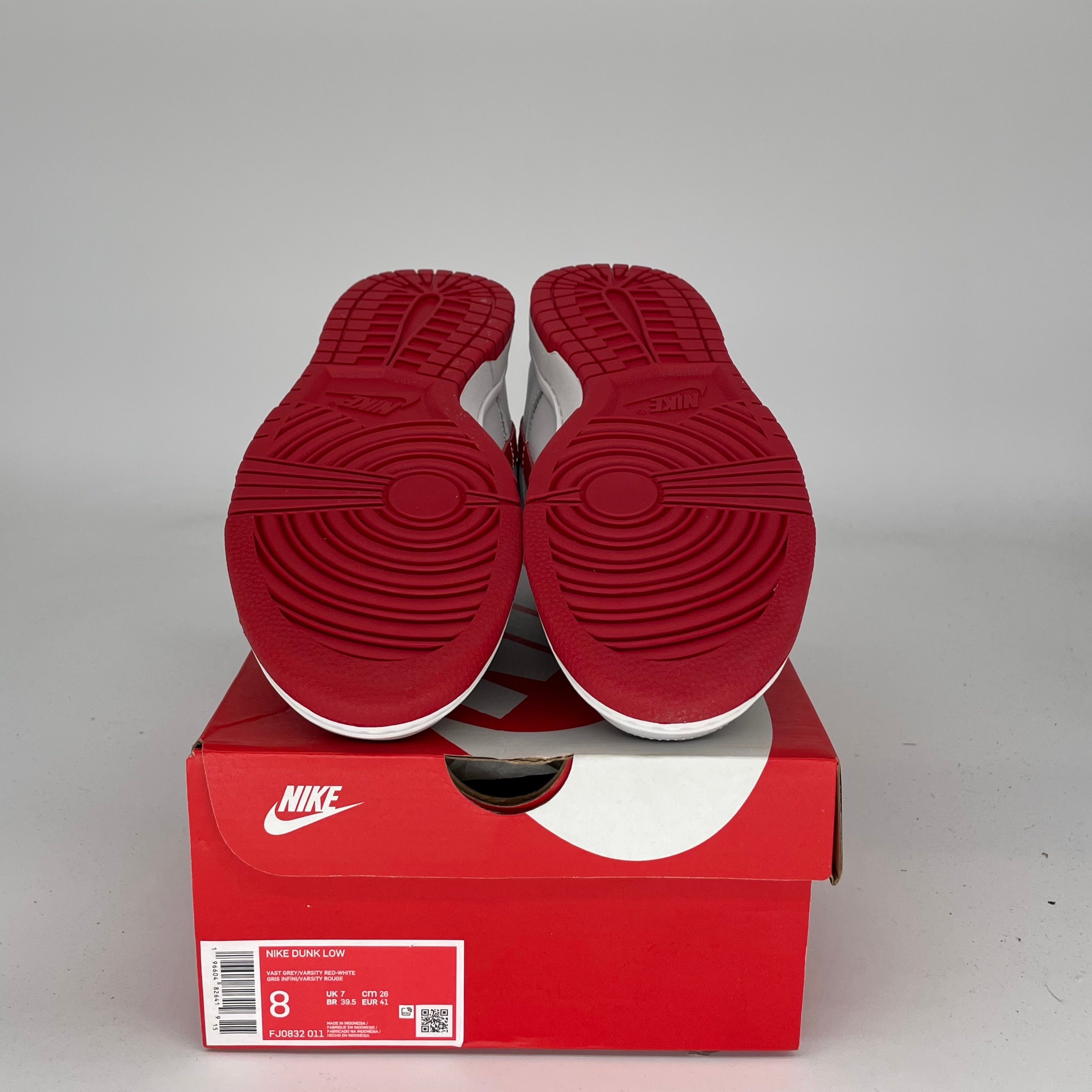 NIKE DUNK LOW VAST GREY VARSITY RED SIZE 8 FJ80832-011