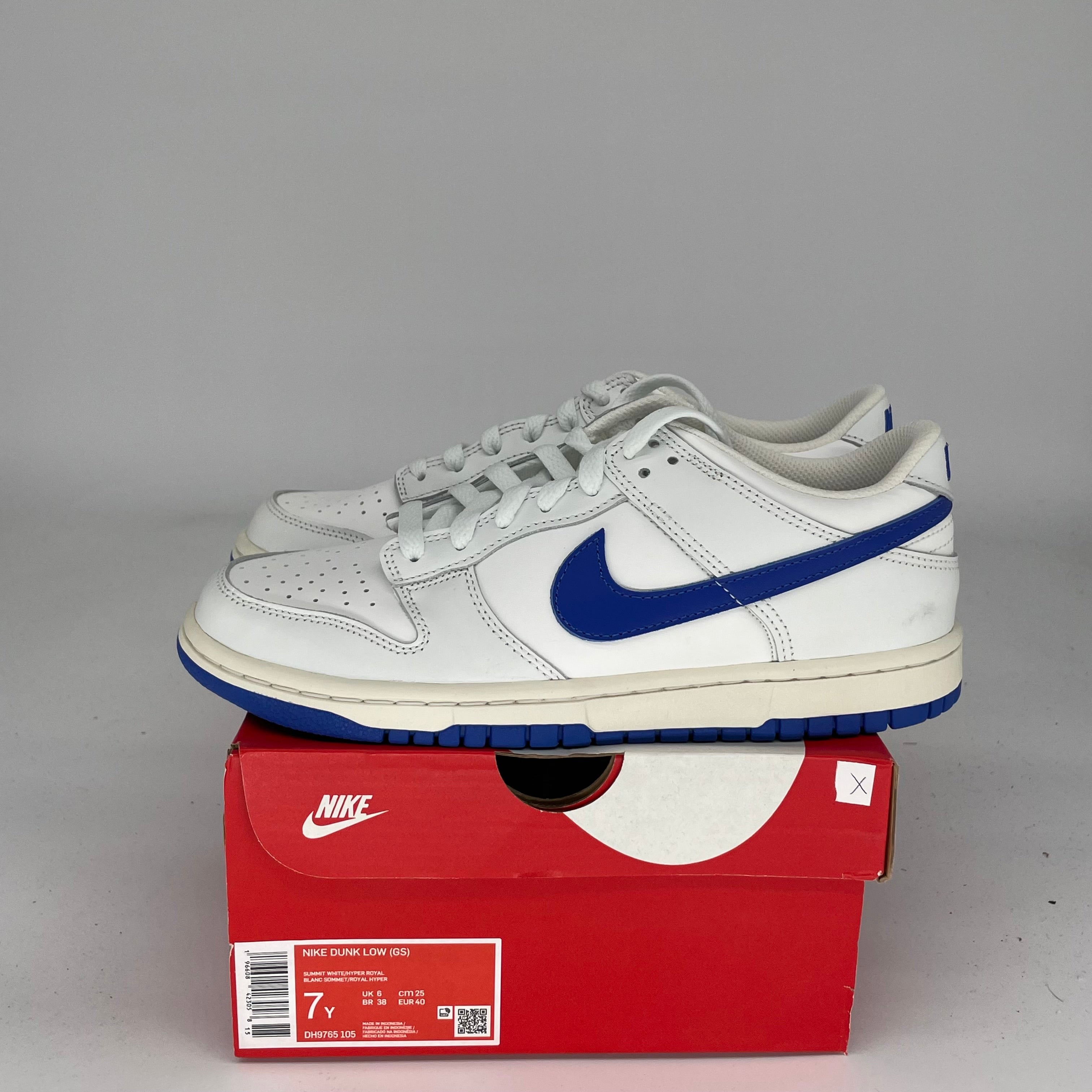 NIKE DUNK LOW SUMMIT WHITE HYPER ROYAL SIZE 7Y DH9765-105