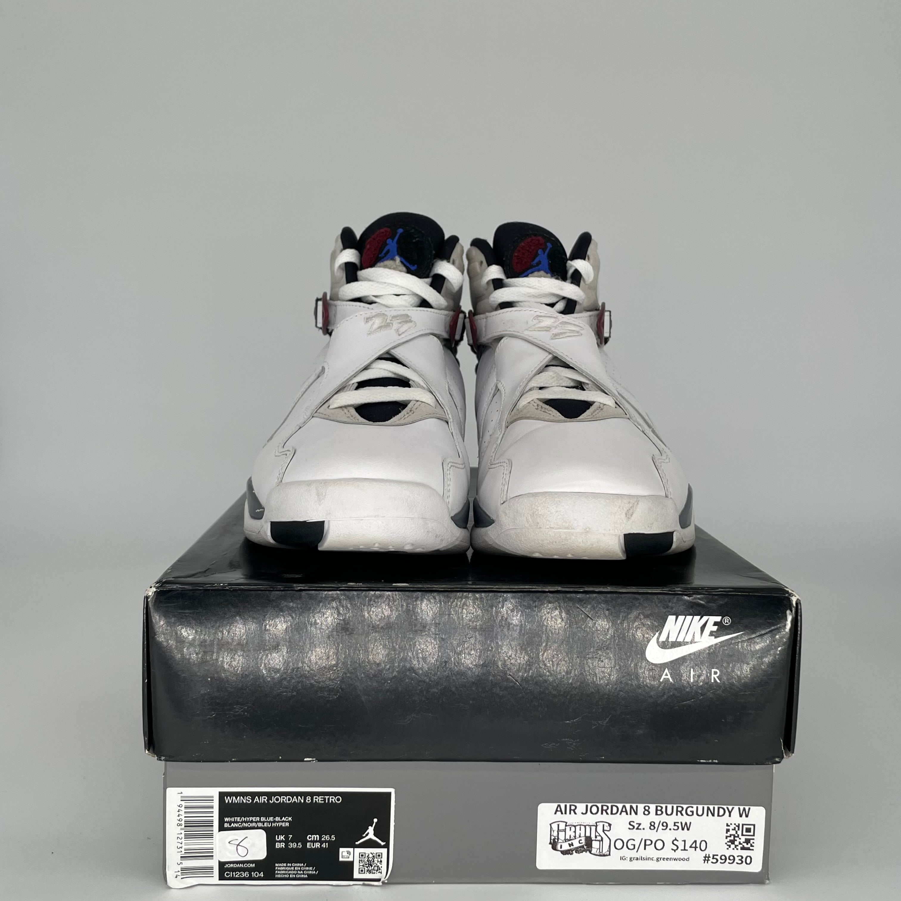 AIR JORDAN 8 WHITE BURGUNDY W SIZE 8/9.5W CO1236-104