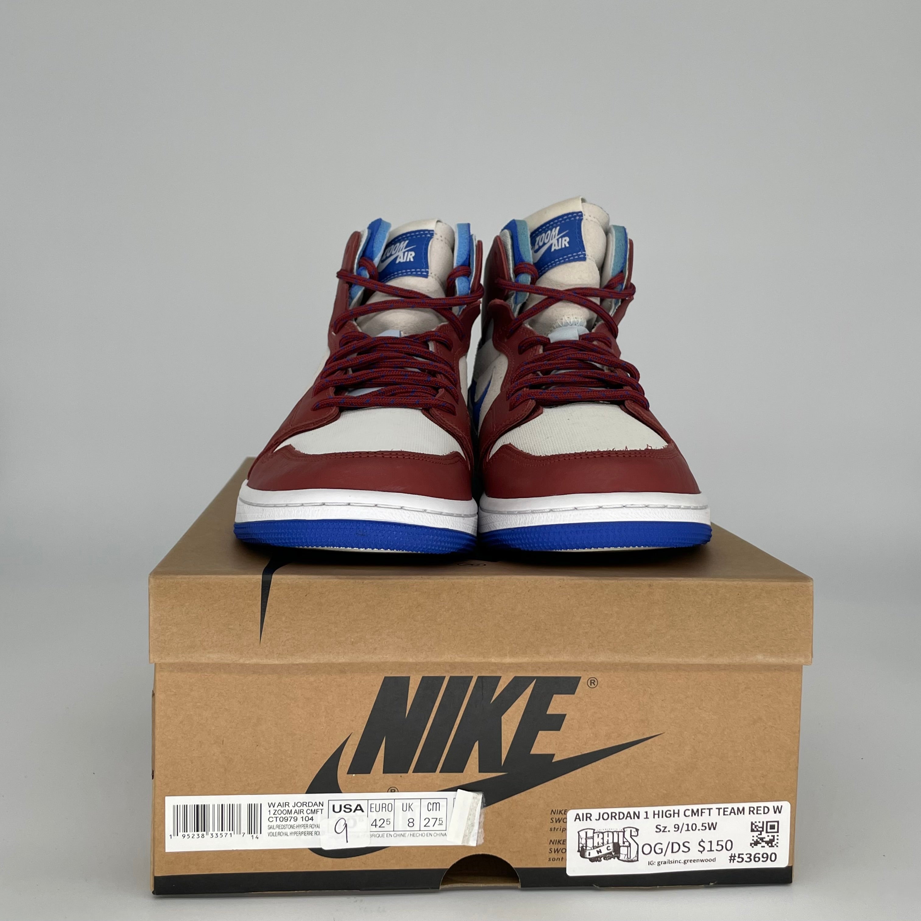 AIR JORDAN 1 HIGH CMFT TEAM RED W SIZE 9/10.5W CT0979-104