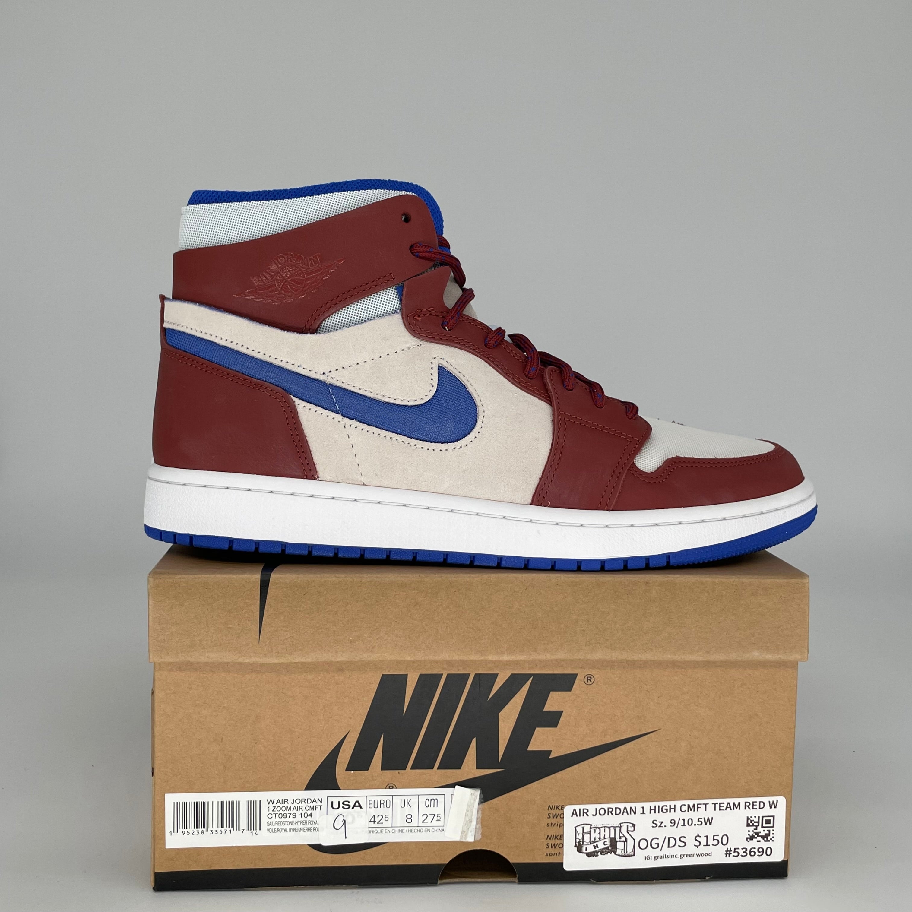 AIR JORDAN 1 HIGH CMFT TEAM RED W SIZE 9/10.5W CT0979-104