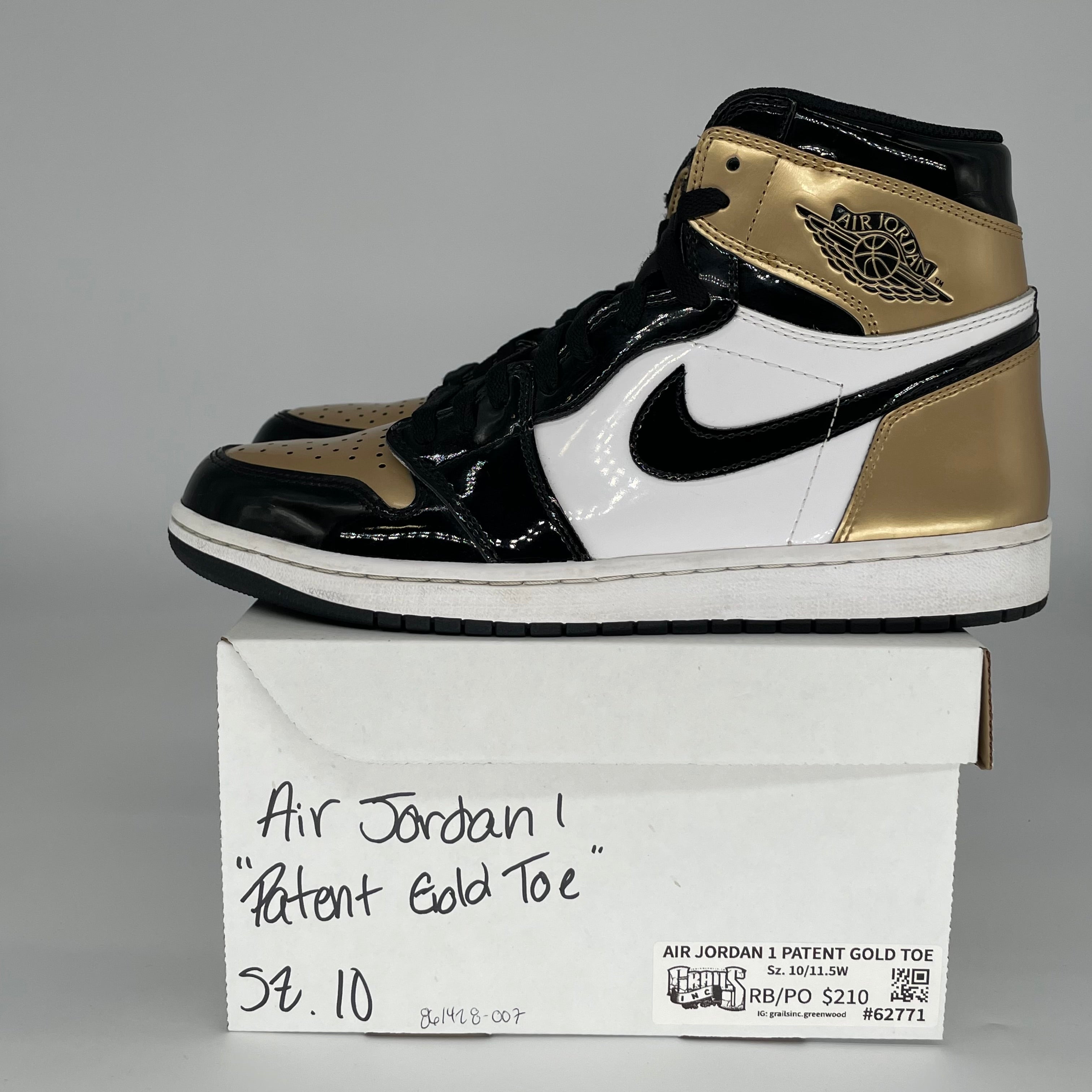 AIR JORDAN 1 PATENT GOLD TOE SIZE 10/11.5W 861428-007