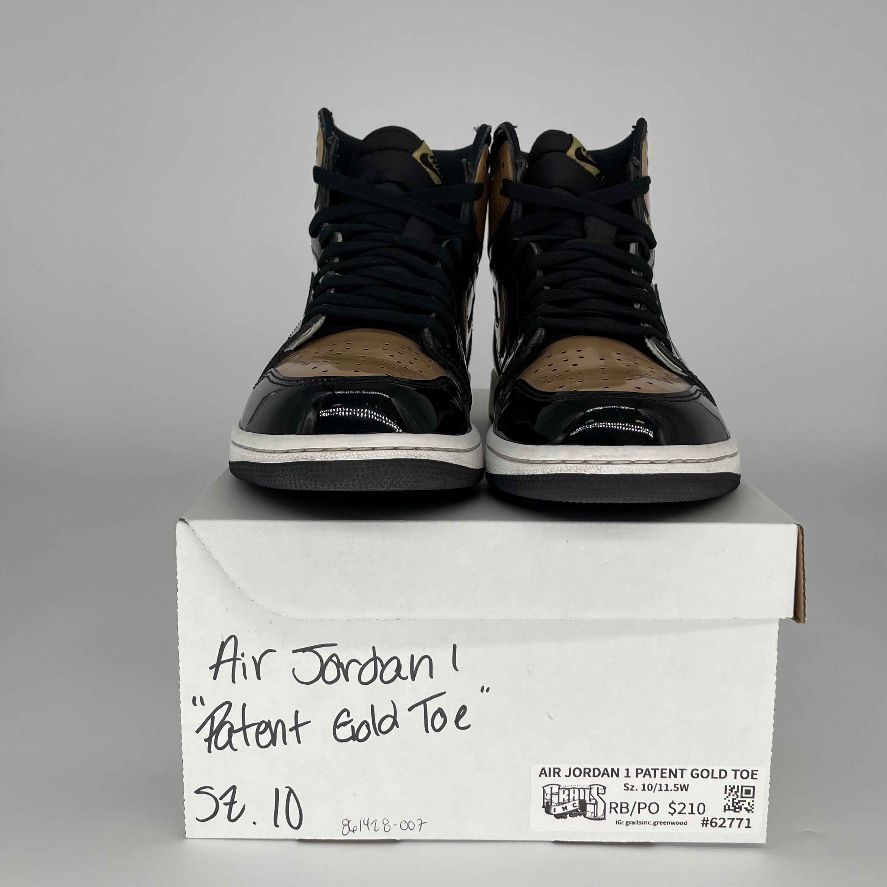 AIR JORDAN 1 PATENT GOLD TOE SIZE 10/11.5W 861428-007