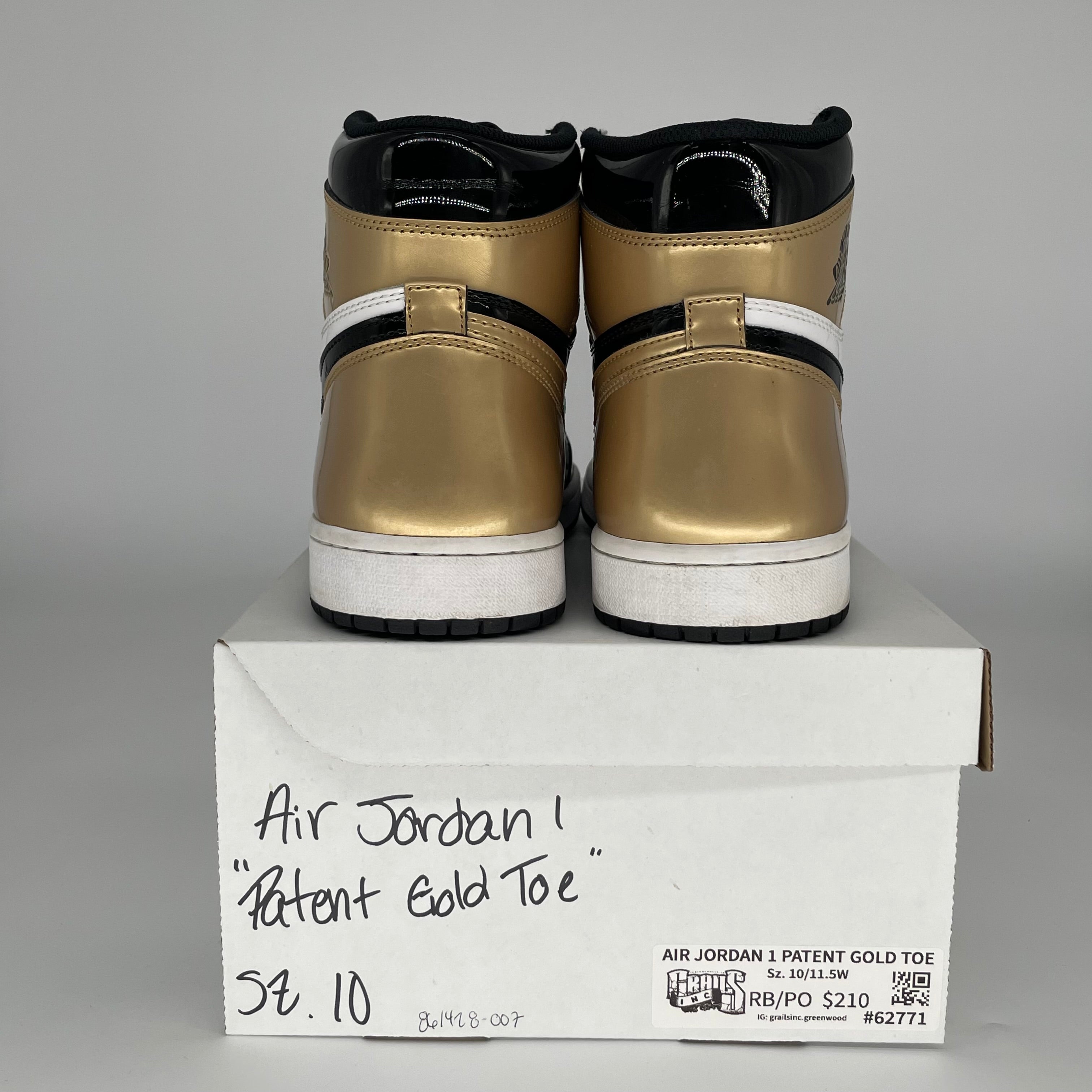 AIR JORDAN 1 PATENT GOLD TOE SIZE 10/11.5W 861428-007